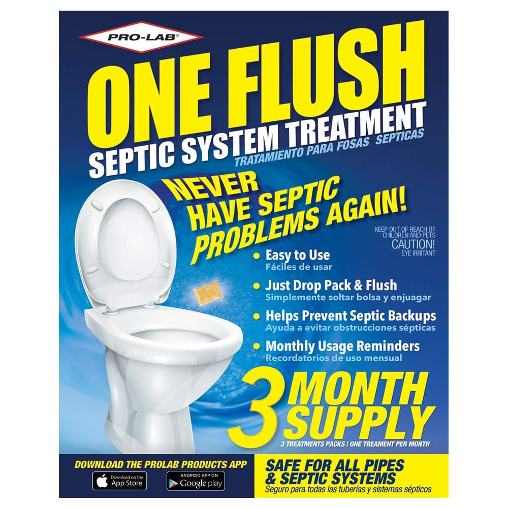 PRO-LAB ONE FLUSH - Septic Tank Treatment Packets, 3-Month Supply of Easy-Flush Bacteria & Enzyme Packets - Proactive Prevention for Sewage Backups, Made in the USA