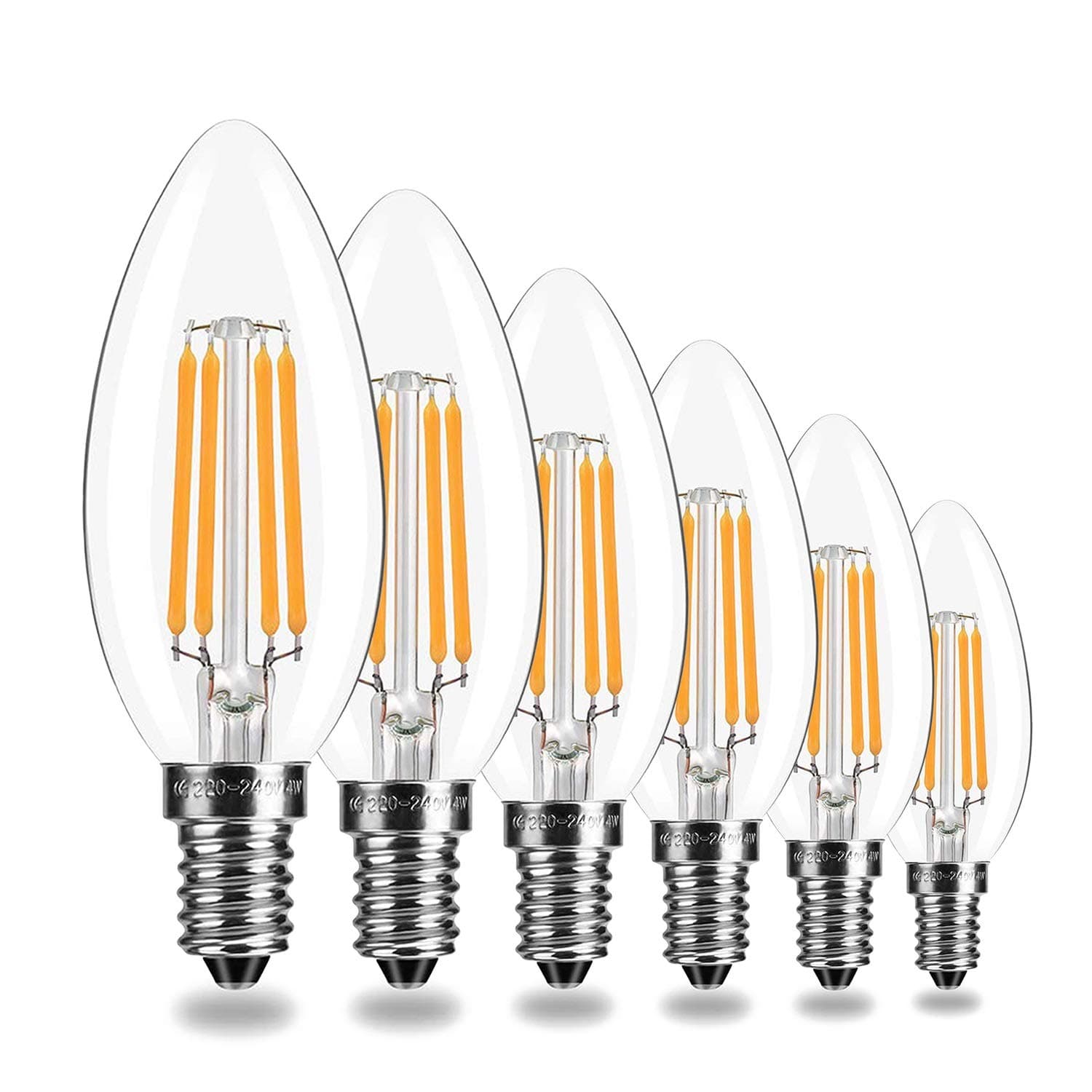 TopLeder E14 LED Candle Bulbs, C35 Dimmable Warm White 2700K 4W LED Filament 40W Incandescent Bulb Equivalent (6 Pack)