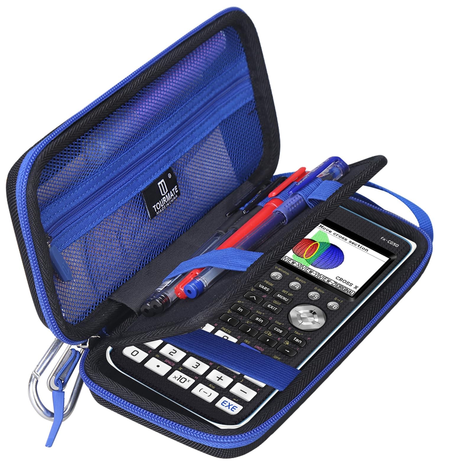 Hard Travel Case Replacement for CASIO PRIZM FX-CG50/CASIO FX-9750GIII/Texas Instruments TI-34/Texas Instruments BA II,Color Graphing Calculator - Tourmate,Case Only (Black + Blue, Upgrade)