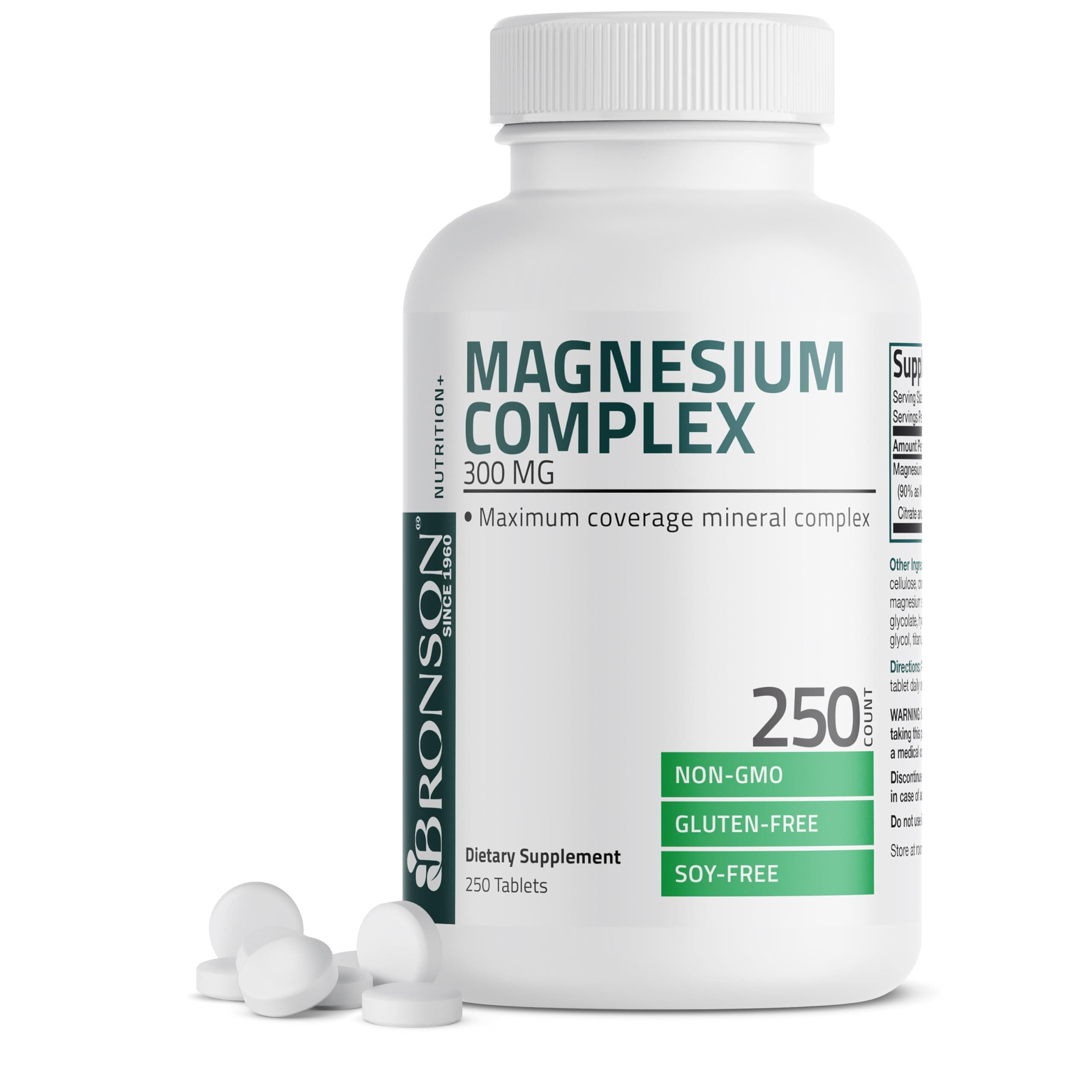 Triple Magnesium Complex Maximum Coverage 300mg - Non-GMO Formula, 250 Tablets