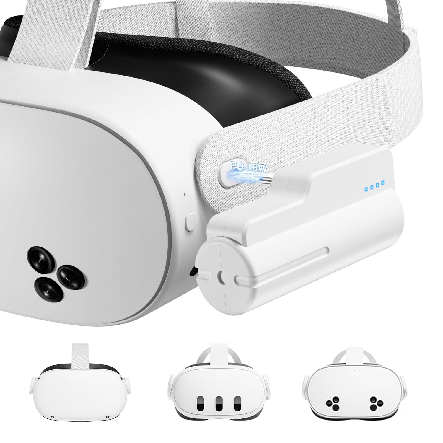 Saqico Battery Pack for Oculus Meta Quest 2/ Quest 3 18W 5000mAh Head Strap Accessories Compatible with Oculus/Meta Quest Lightweight and Portable VR Extend Power Accessories for Extra 1-2H Playtime