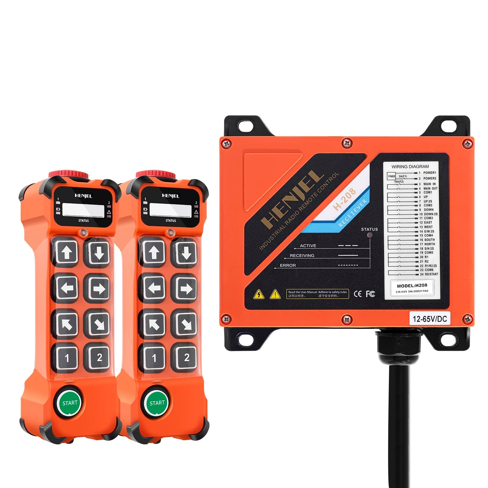 Industrial Wireless Crane Remote Control Double 2 Speed for Hoist Overhead Bridge Crane 8 Channel Button Radio Gantry Crane Controller 2 Transmitters and Receiver 24V 36V 110V 220V