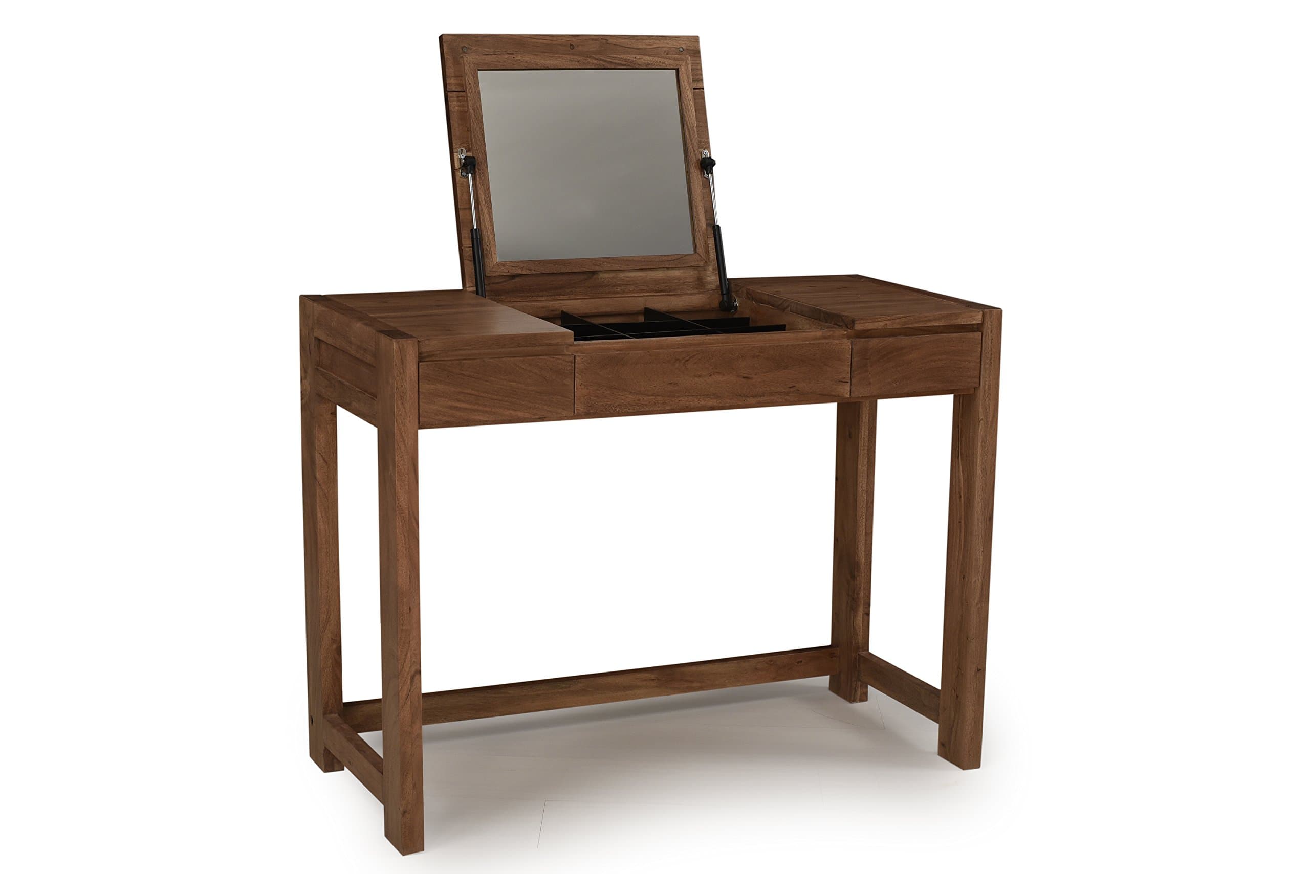 Samara Dressing Table with Hideaway Mirror, Wood, Natural Acacia/Light Brown, 103x45x120.5 cm
