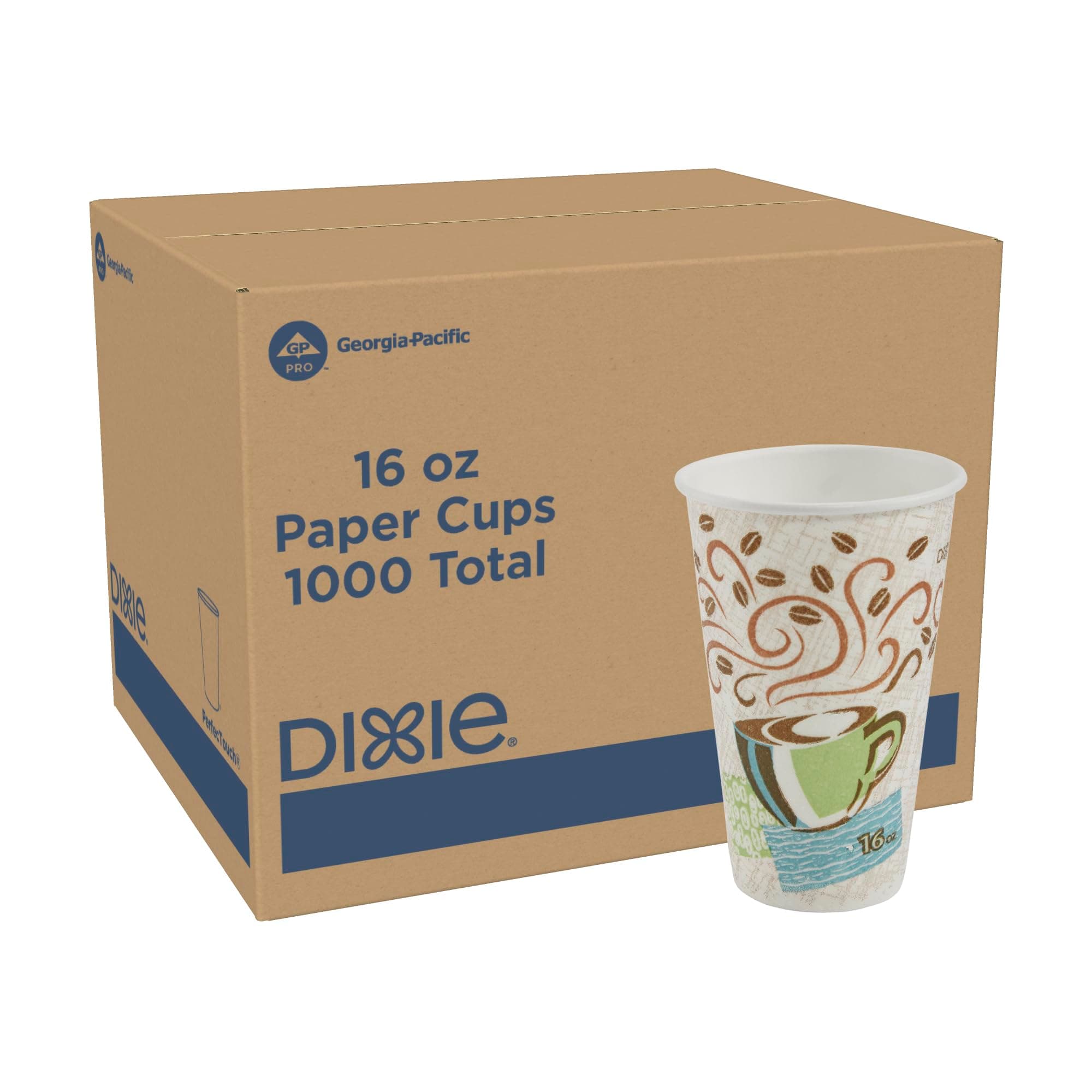 Dixie PerfecTouch 16 oz Paper Coffee Cups by GP PRO, Coffee Haze Design, 1000 Count (50 Disposable Cups Sleeve, 20 Sleeves Case), 5356CD