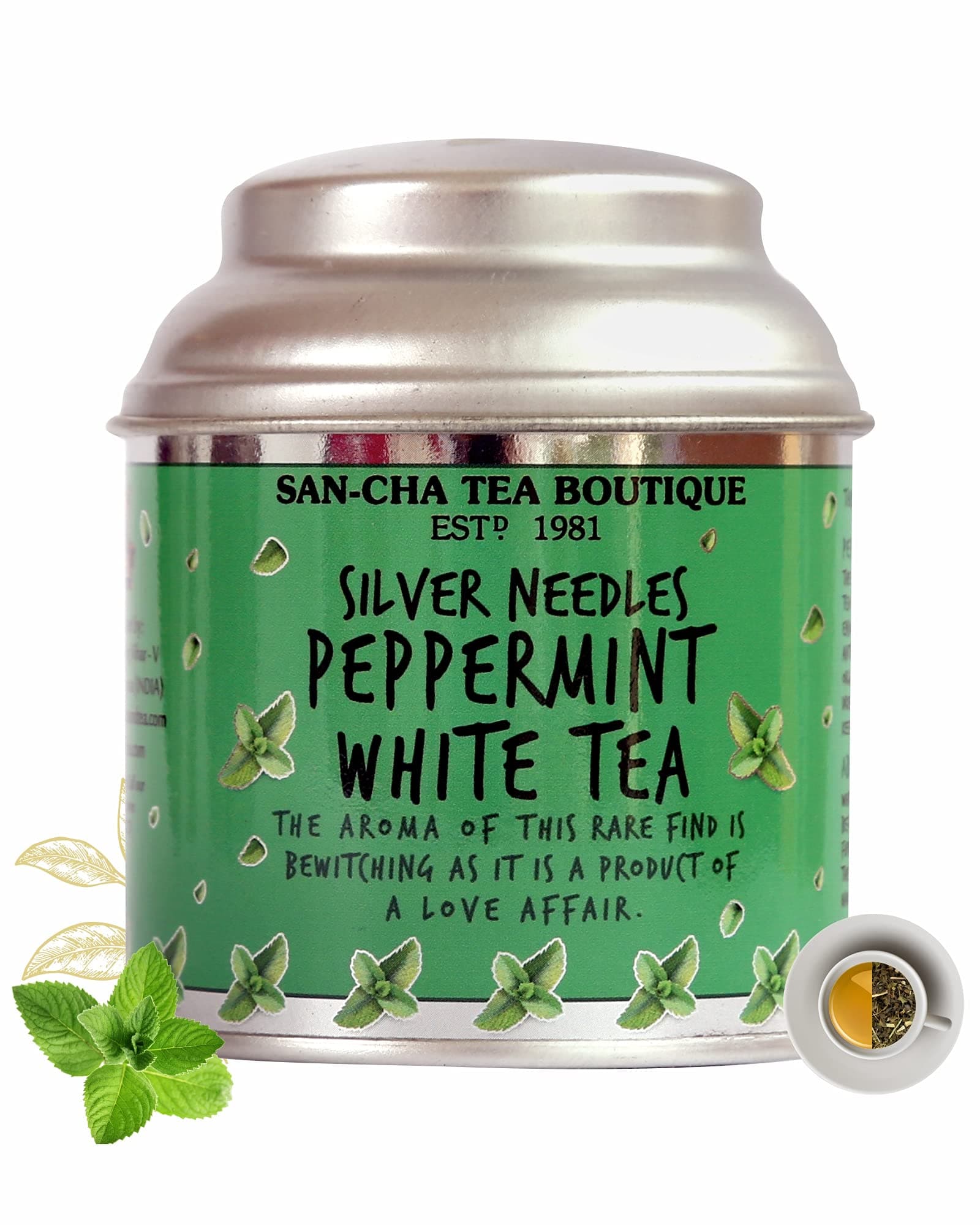 - Sancha Peppermint White Tea | 25g Loose Leaf | Silver Needle White Tea with Peppermint | Cooling & Refreshing | Low Caffeine