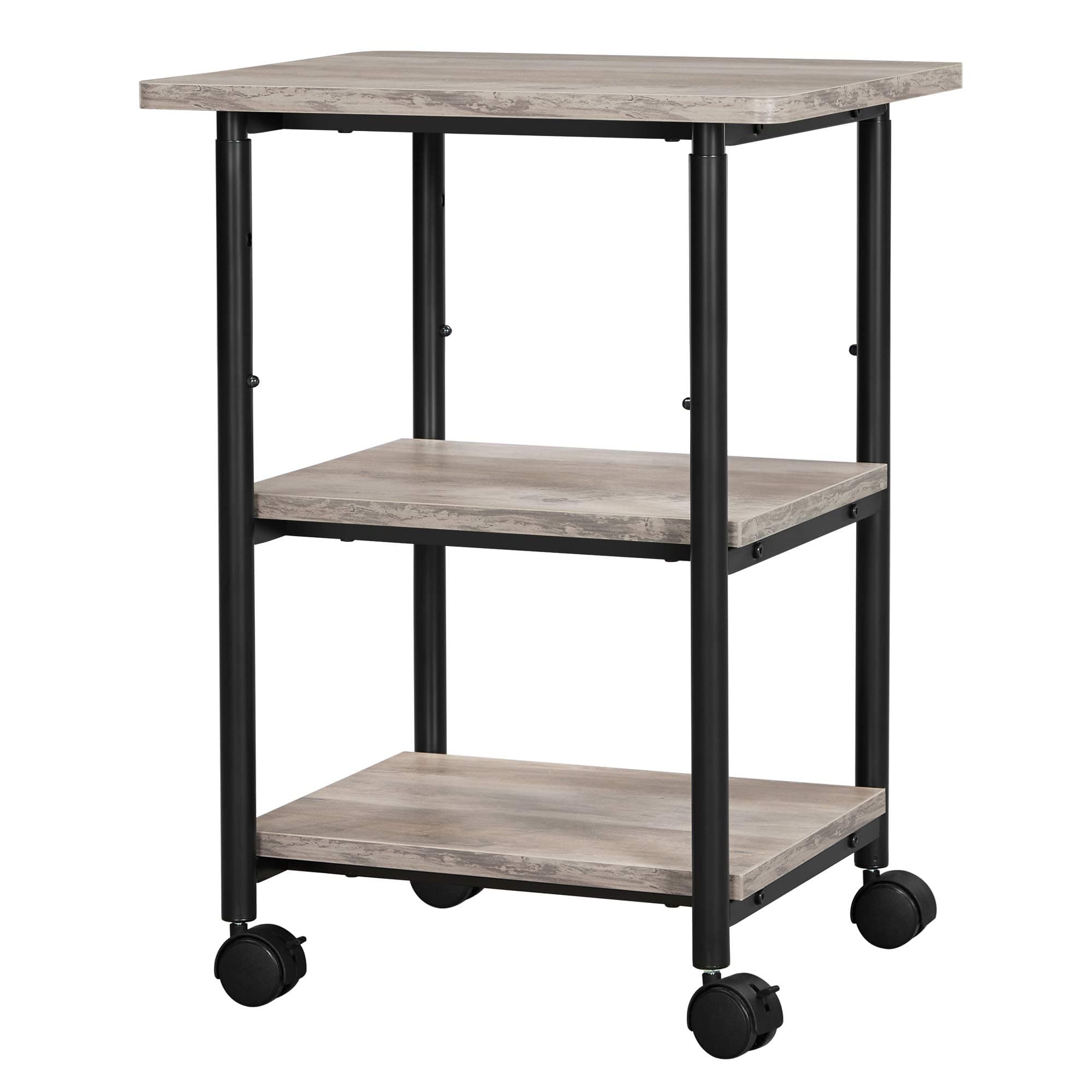 VASAGLE Heavy-Duty Printer Stand with Locking Wheels, 3-Tier Industrial Mobile Cart with Storage Shelf, Printer Table for Home, Office, 26.2-30.1" Adjustable Height, Heather Greige and Black