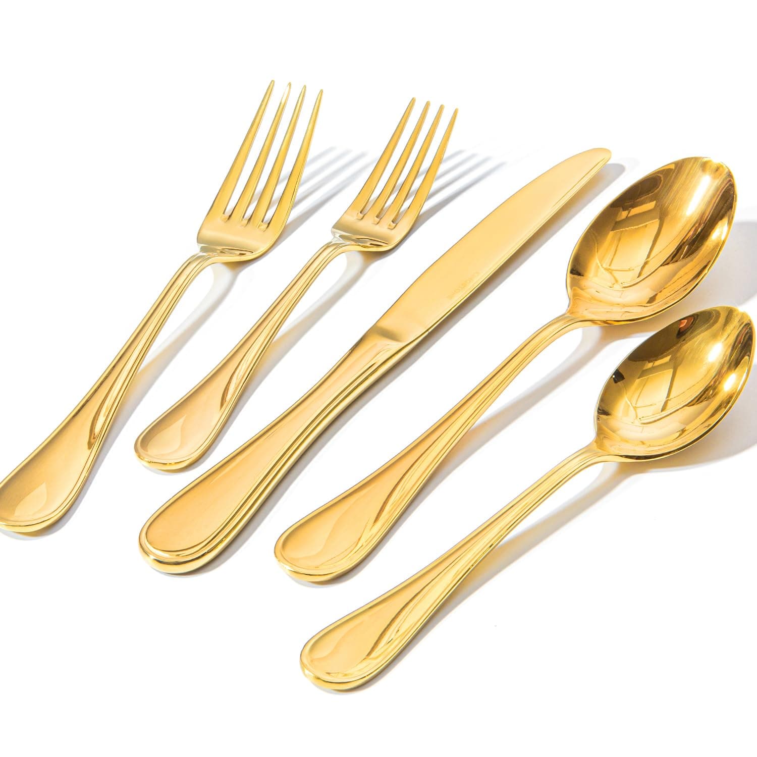 KINGSTONE 60 Piece Teardrop Silverware Set for 12, 18/10 Stainless Steel Flatware Set, Modern Design Cutlery Set for Home/Hotel/Wedding,Mirror Polished and Dishwasher Safe, Gold