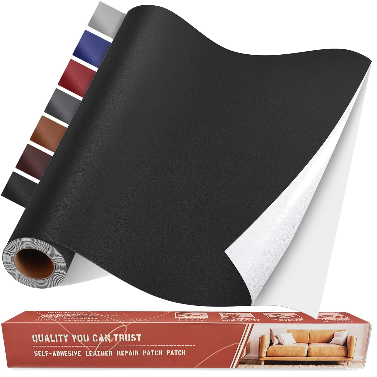 Self Adhesive Leather Repair Patch Kit, 31.4 in x 16 in Large Vinyl Leather Repair Tape for Furniture, Car Seat, Couch, Sofa, Chair Smooth Black