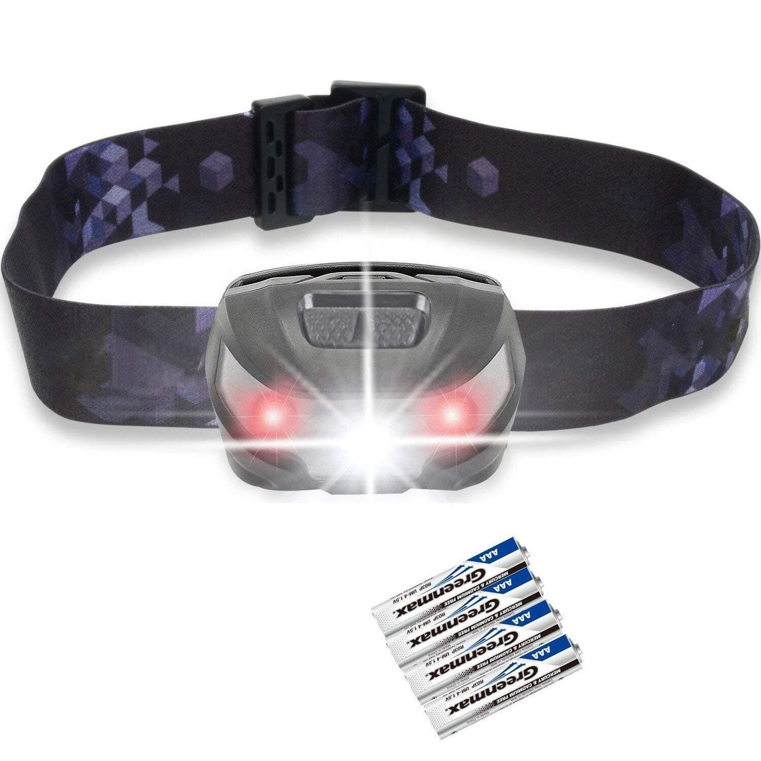 LED Head Torch, Super Bright CREE LED Headlamp, 5 Modes, White & Red LED, 150LM, Water Resistant, Great for Running, Camping, Hiking & Fishing, AAA Battery Included