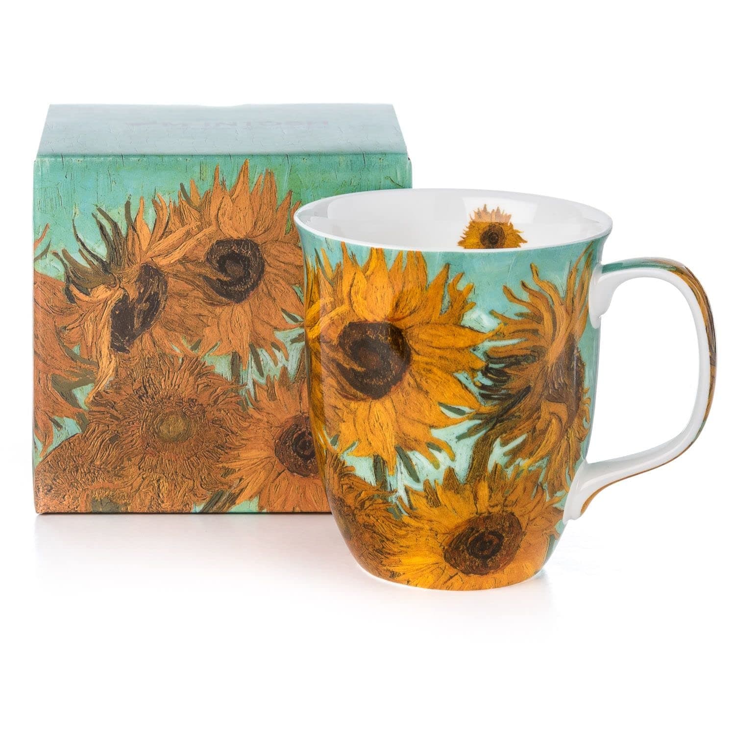 Van Gogh Sunflowers Green Fine Bone China Java Mugs (12.5 oz)