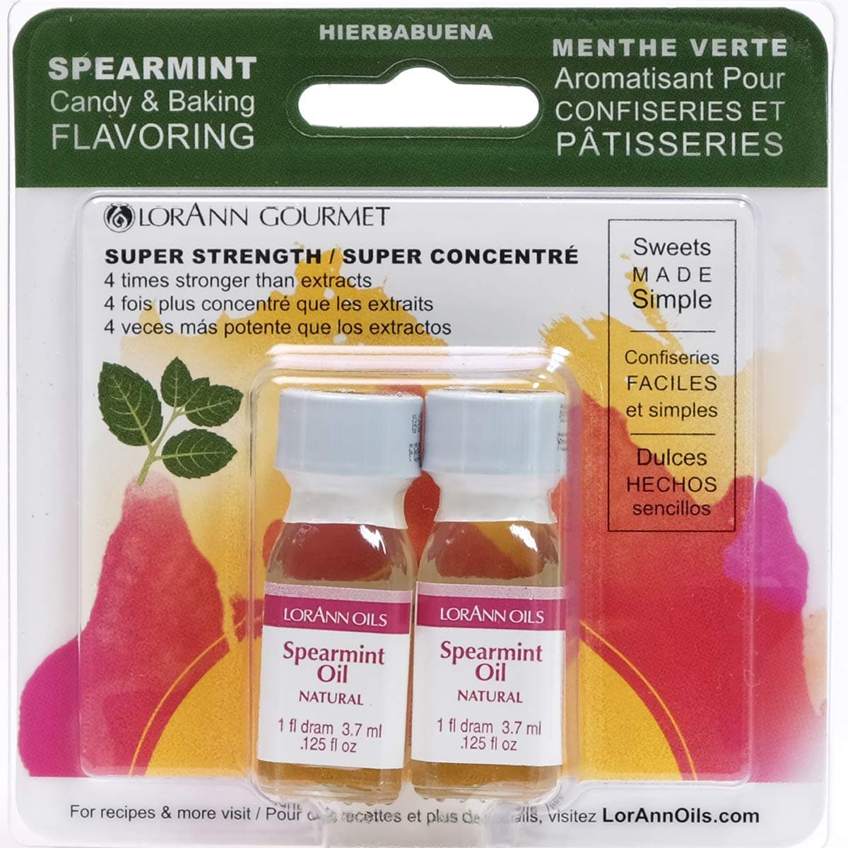 LorAnn Oils Super Strength Flavoring - Used For Candy Making, Flavoring, Baking, Hard Candy, & Flavor Oils - Bold, Natural Flavors 4X Stronger Than Extracts - Spearmint Oil, Pack of 2, 0.125 fl oz