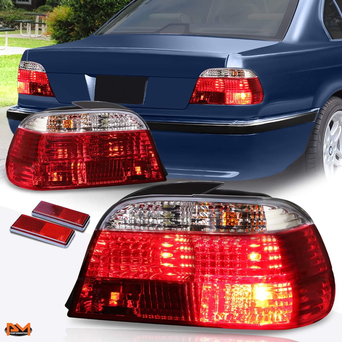 Compatible with BMW E38 7-Series 95-01 Pair Red/Clear Lens Tail Light Rear Stop/Reverse Lamp