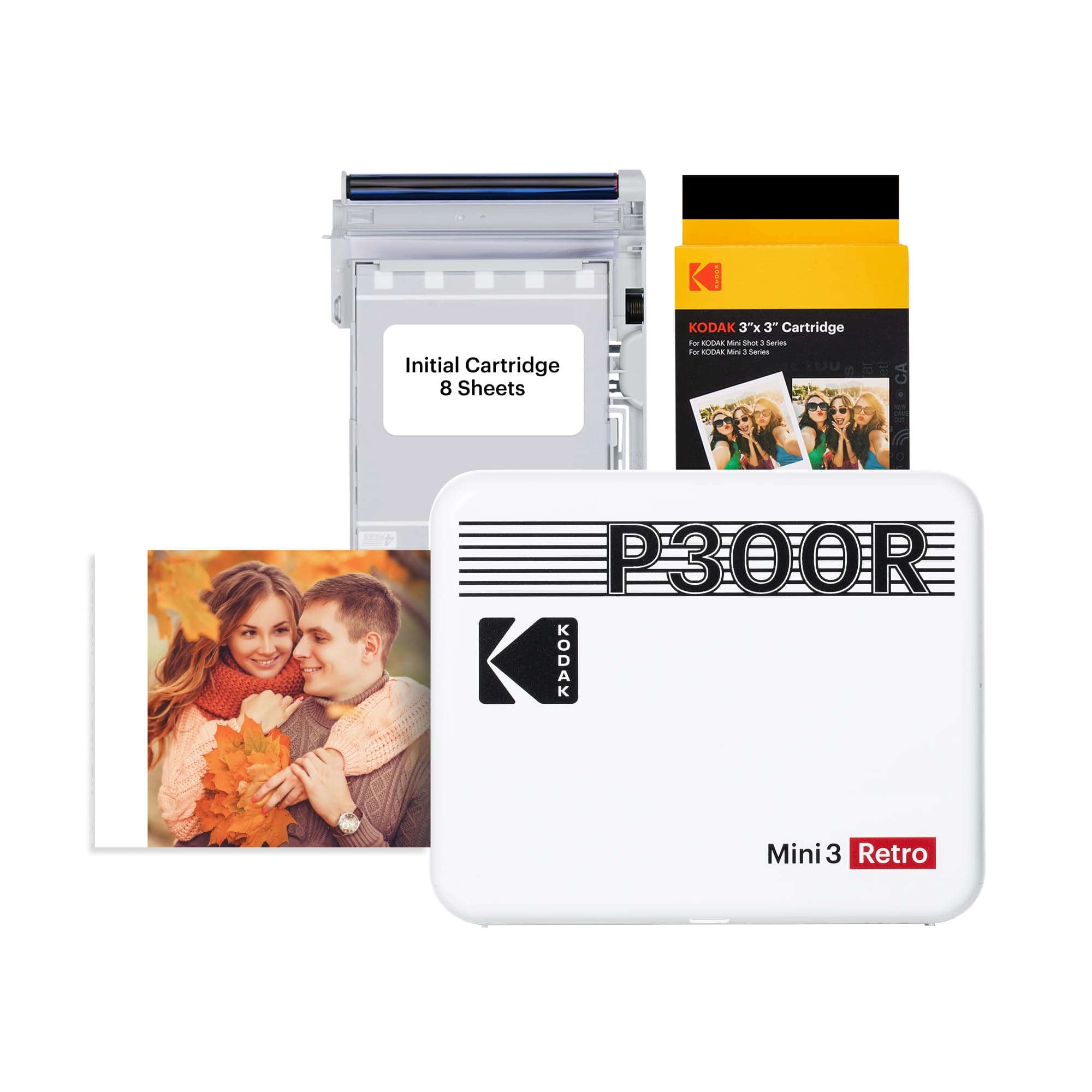 Mini 3 Retro 3x3'' Portable Photo Printer, 38 Sheets, Bluetooth Smartphone Printer for iPhone & Android, Instant Color Prints, 4PASS Dye Sublimation, White