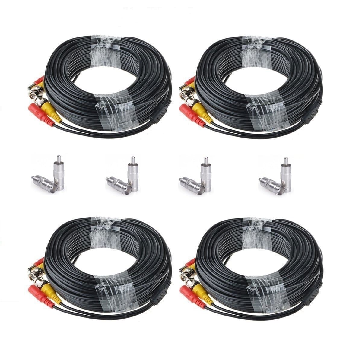 4 Pack 100 Feet BNC Video Power Cable Security Camera Wire Cord Extension Cable with 8pcs BNC to RCA Connectors for CCTV DVR Surveillance System