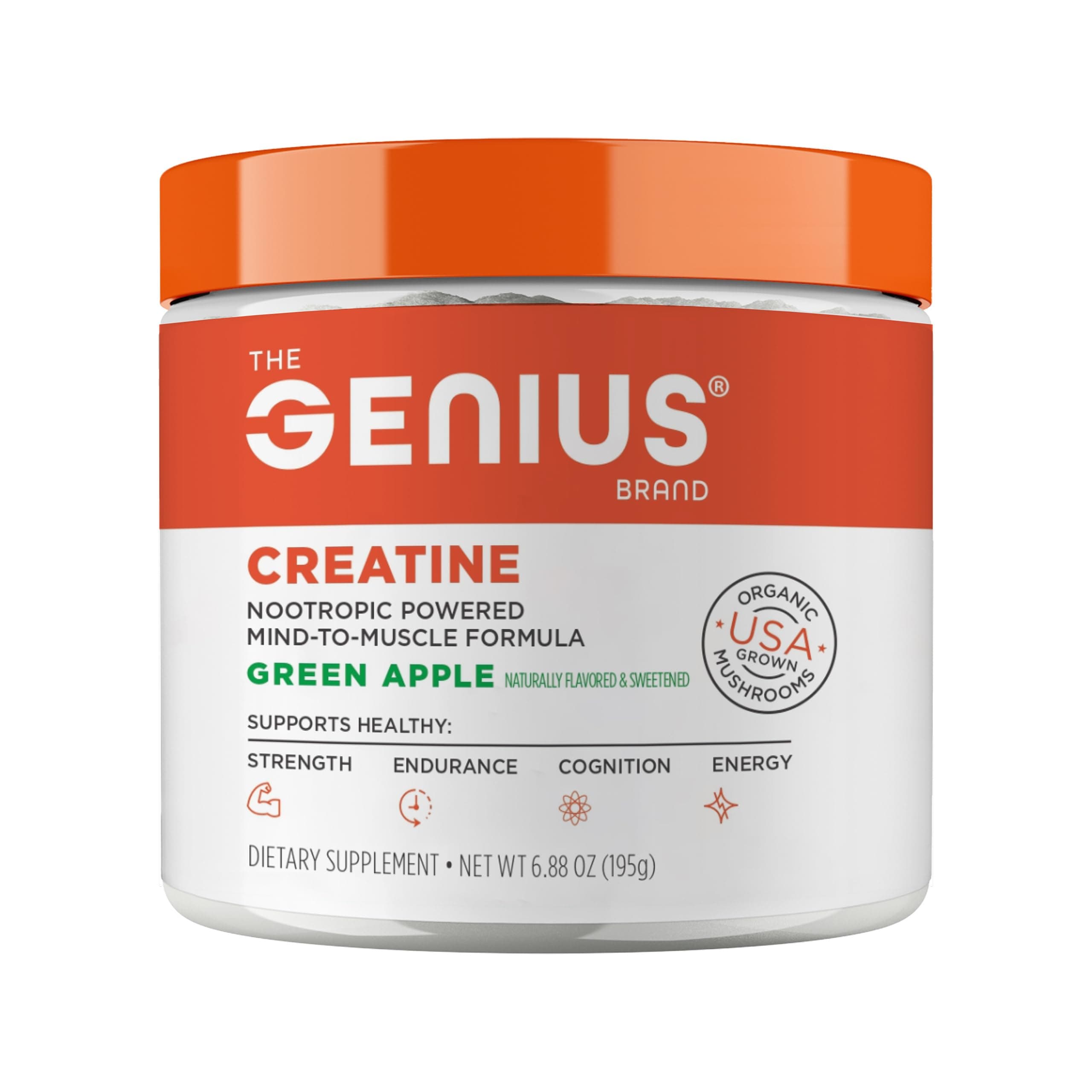 The Genius Brand Genius Creatine - Ultra Pure Creatine Monohydrate Plus Nootropics Including Beta Alanine and AstraGin for Improved Absorption, Strength, and Performance - Green Apple, 25 Servings