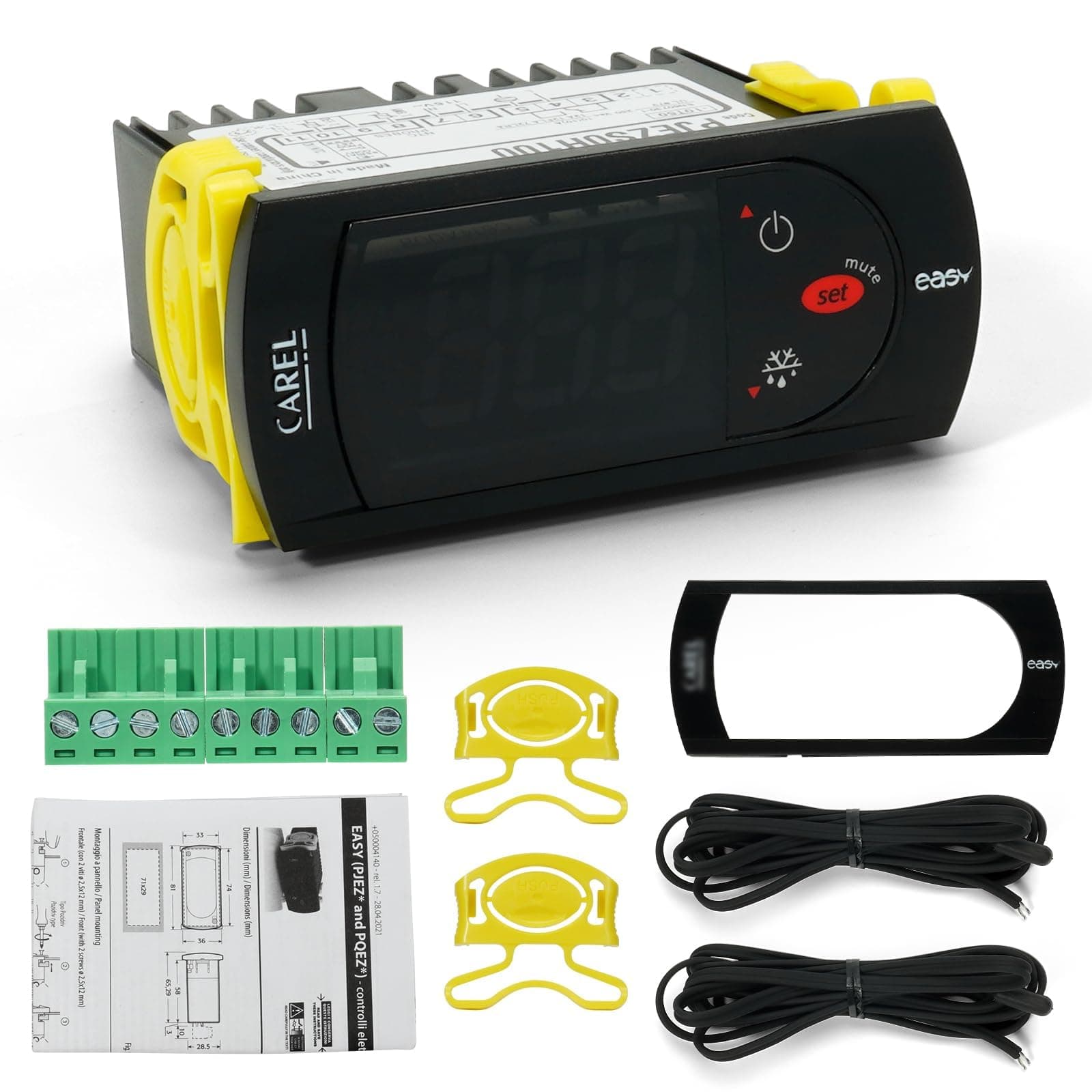 for Carel Temperature Controller, PJEZS0H100 Digital Thermostat with Temperature Sensor Probes NTC - Fit for Carel and All Refrigerator Types 115v Carel Parts Black with Mounting Hardware