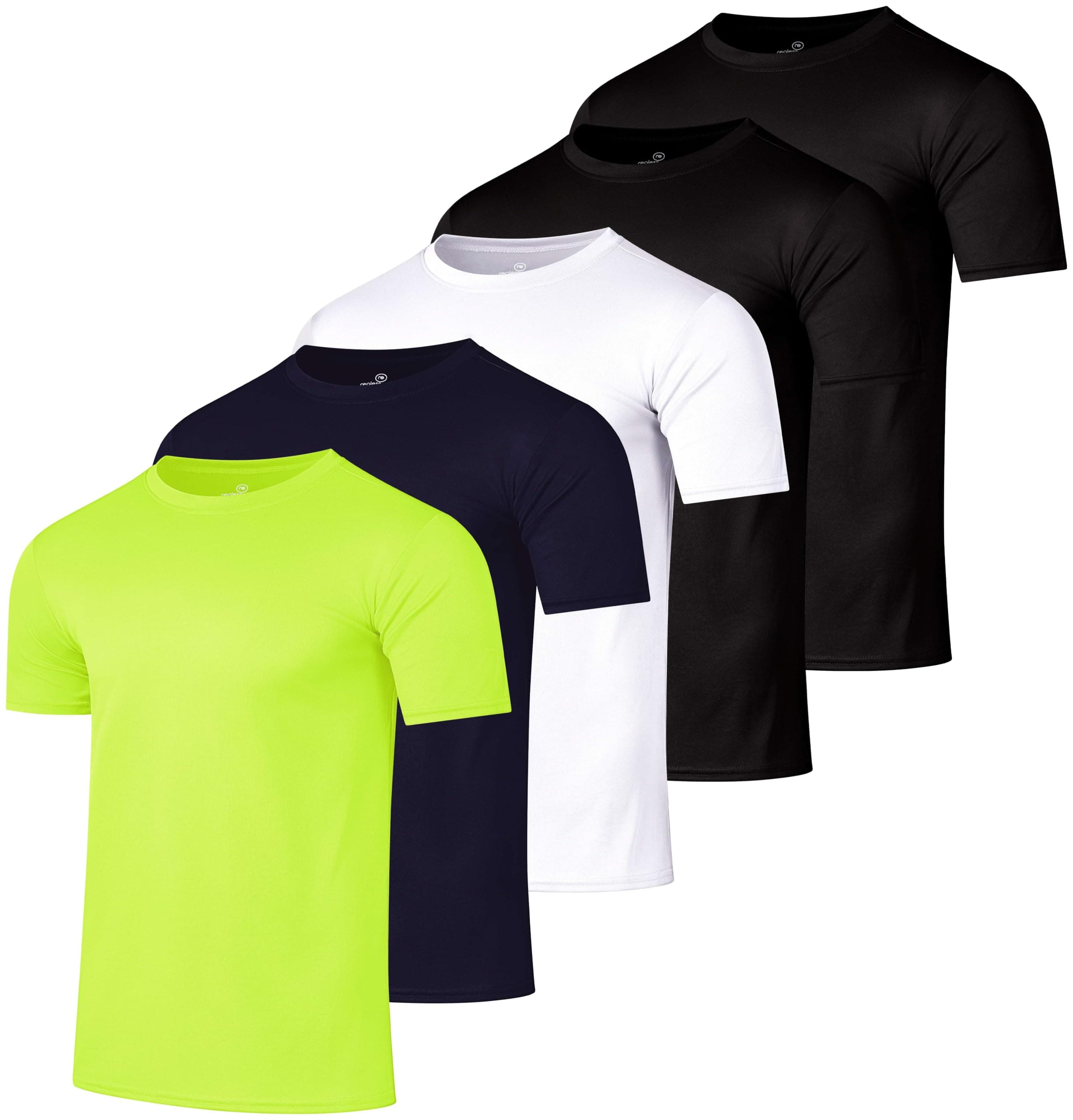 5 Pack: Men’s Mesh Performance Quick Dry Stretch Breathable Short Sleeve Tech Crew Shirt (Available in Big & Tall)