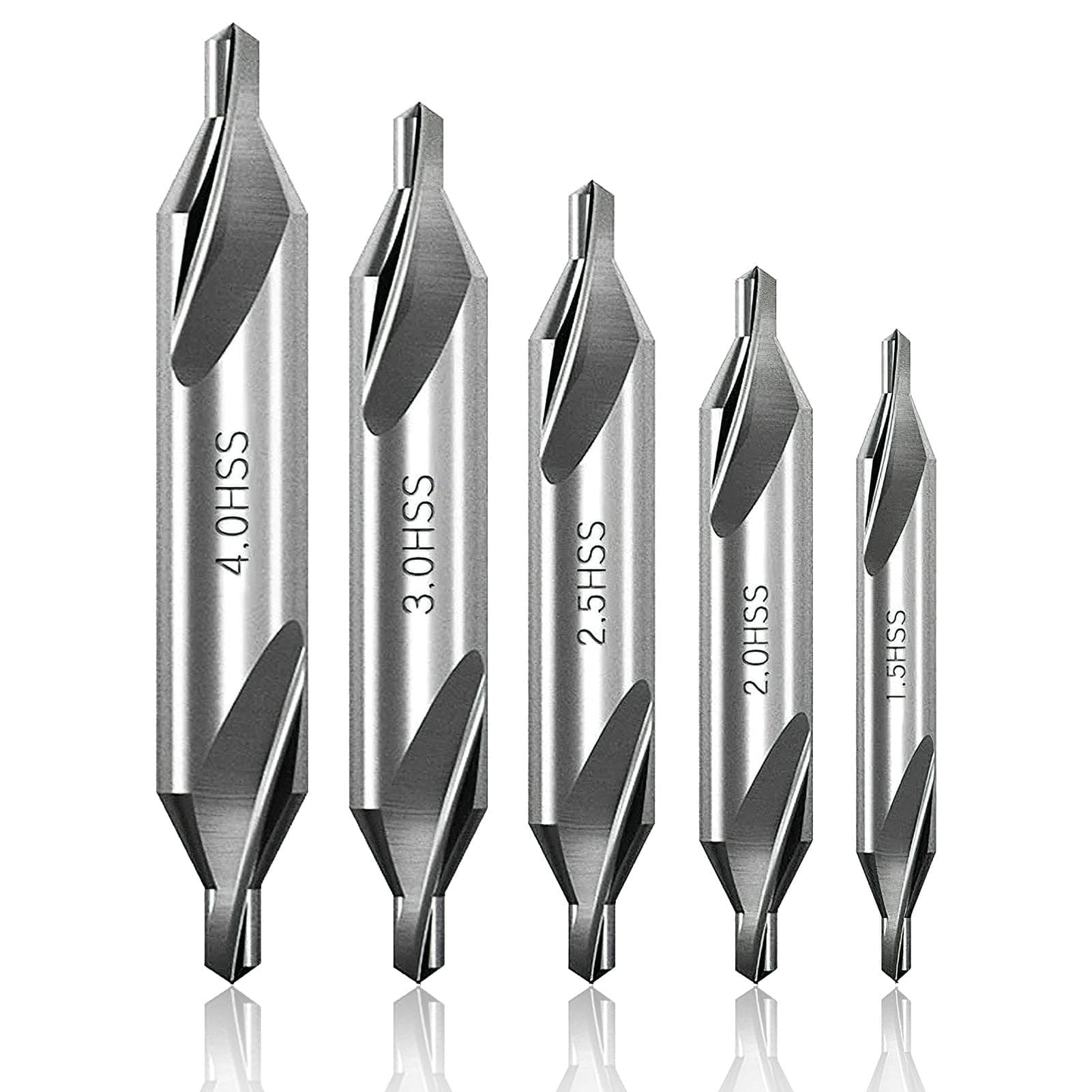 5Pcs Center Drill Bits Set M2 High Speed Steel 60 Degree Angle Metal Drill Bit Set Spotting Drill Centering Drill Bits Countersink Tools for Positioning and Chamfering Processing 1.5/2/2.5/3/4mm