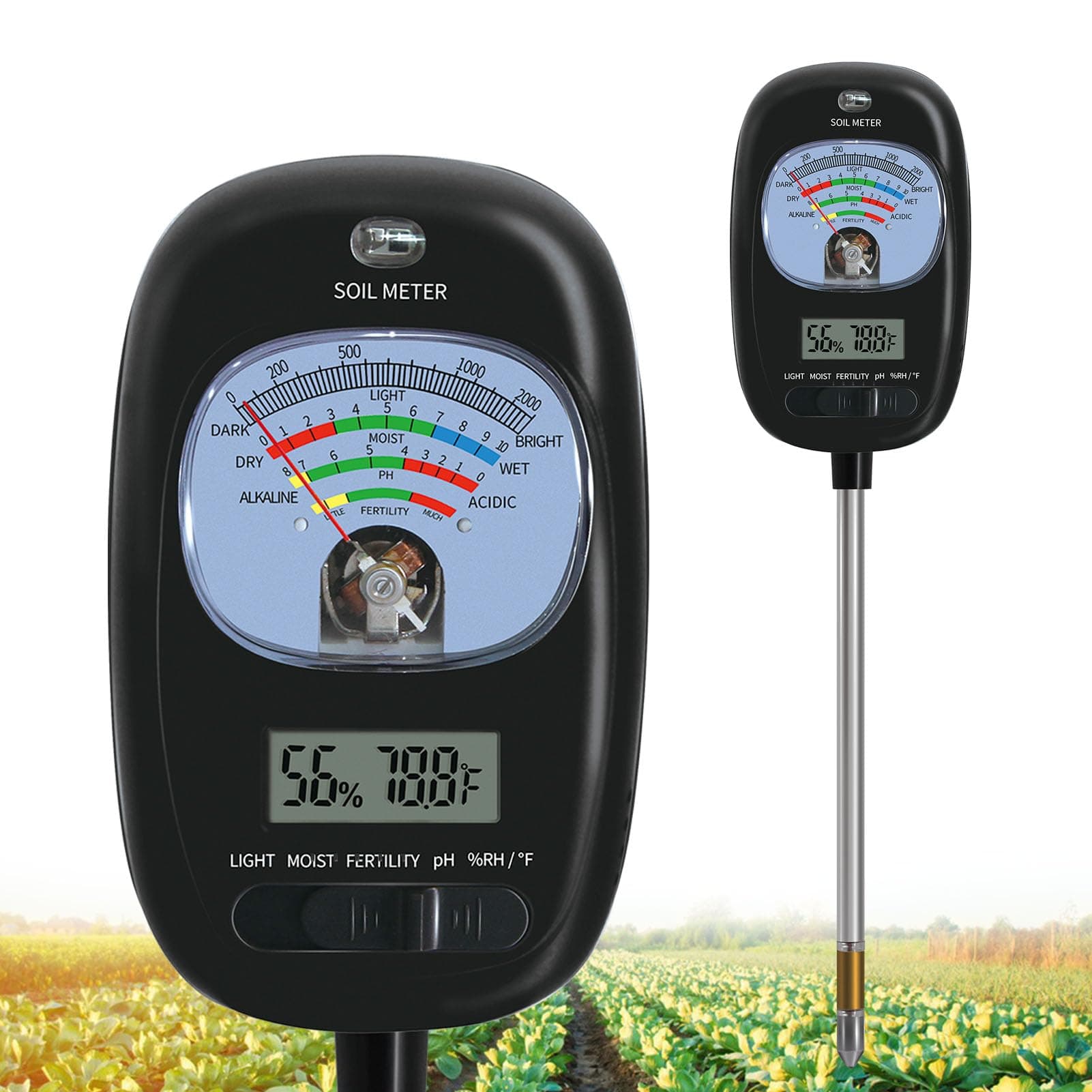 7-in-one Soil Test Kit, Soil Moisture Meter/PH Meter/Sunlight Intensity/Fertility Soil Tester, LCD Display Air & Soil Hygrometer Temperature for Garden, Farm, Lawn Care Moisture Meter for Hous Plants