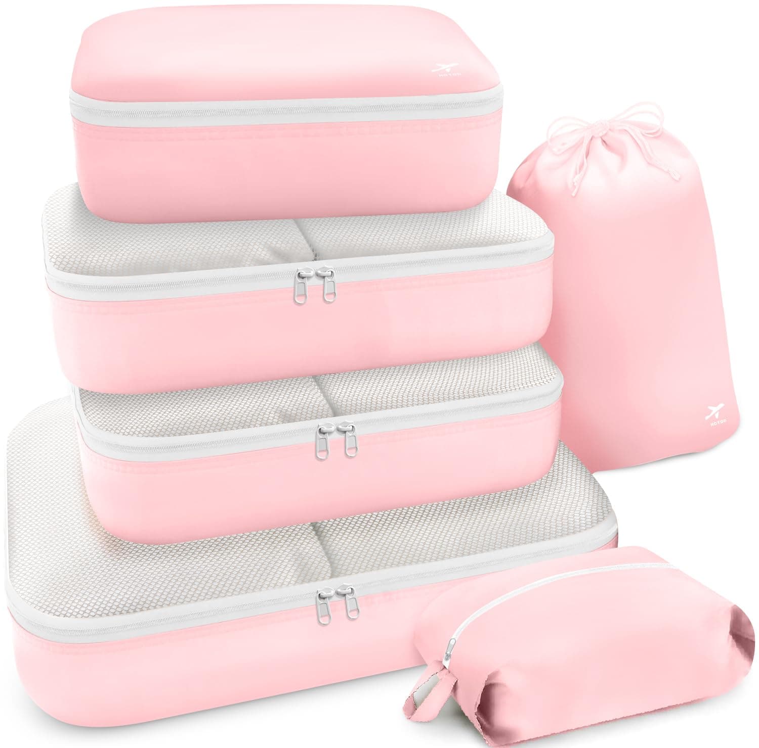 HOTOR Packing Cubes for Suitcases - 6 Pieces, Light Packing Cubes for Travel, Premium Suitcase Organizer Bags Set, Space-Saving Luggage Organizers, Travel Accessories and Essentials, Pink