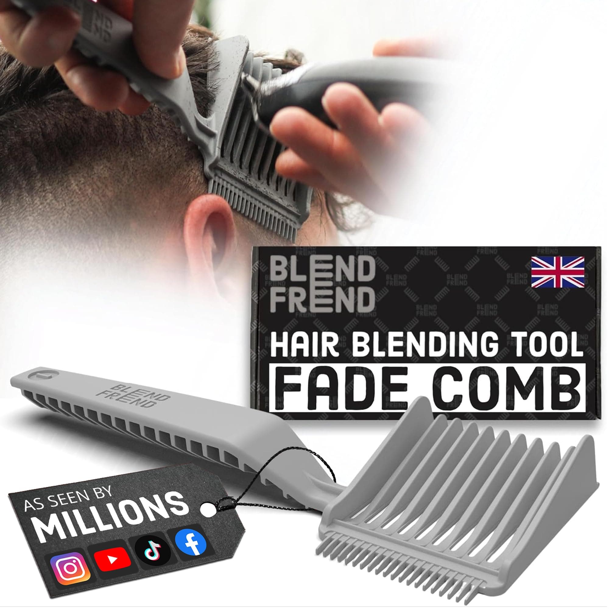 Blend Frend Trimmer Comb, Grade 1 (3mm), Home User, Beginner Barber, Made in the UK, Compatible with All Clipper Brands, Blending Comb - Original