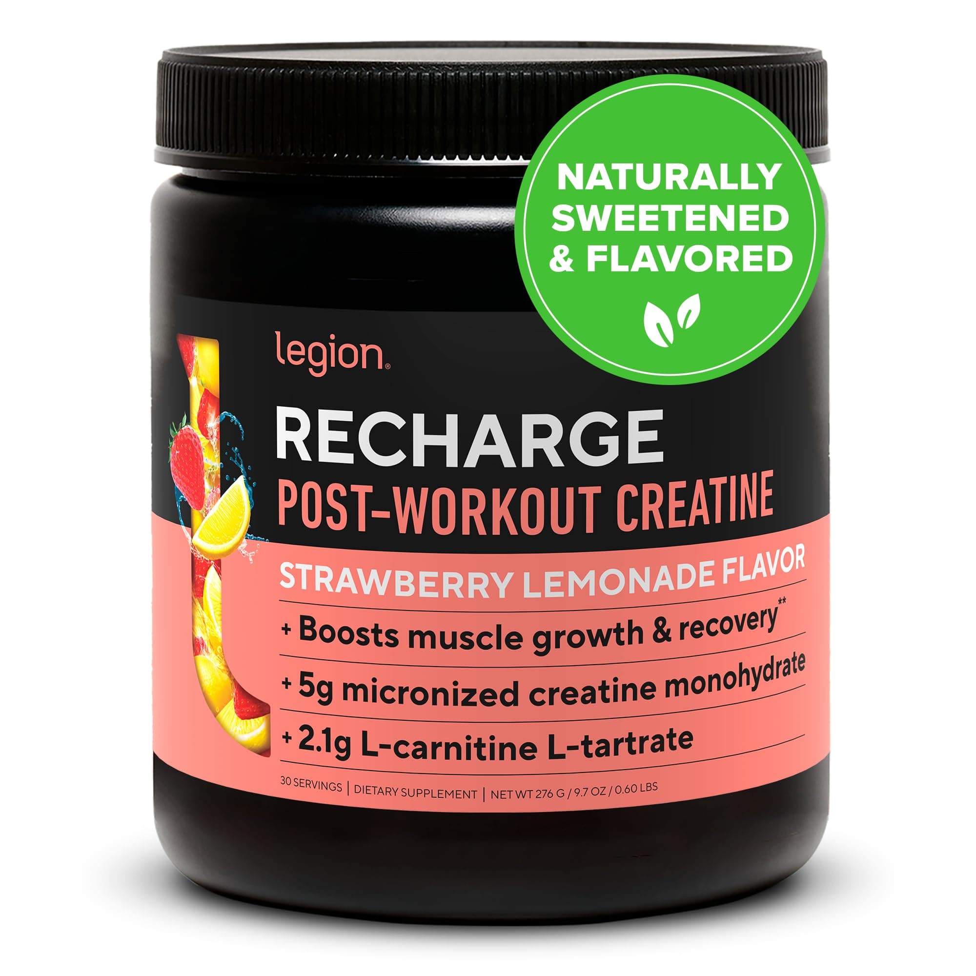 Recharge Post Workout Drink - Micronized Creatine Monohydrate Natural Post Workout Recovery Drink - Muscle Builder & Recovery Booster Post Workout Supplements (Strawberry Lemonade, 30 Servings)