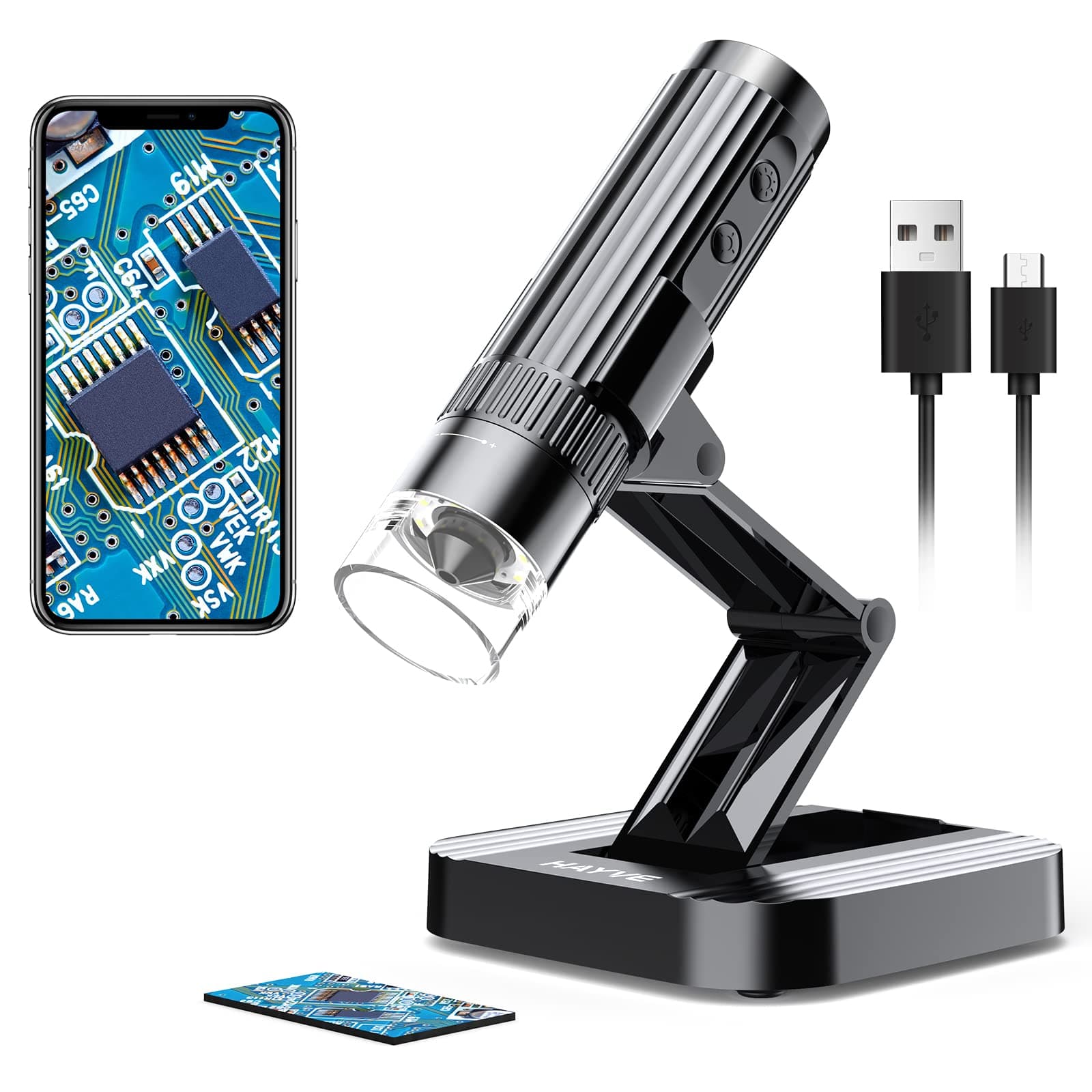 W1 Foldable Wireless Digital Microscope,Portable 10X-1000X HD Pocket Microscope, WiFi & USB Handheld Coin Microscope for iPhone iPad Android Phone & Computer