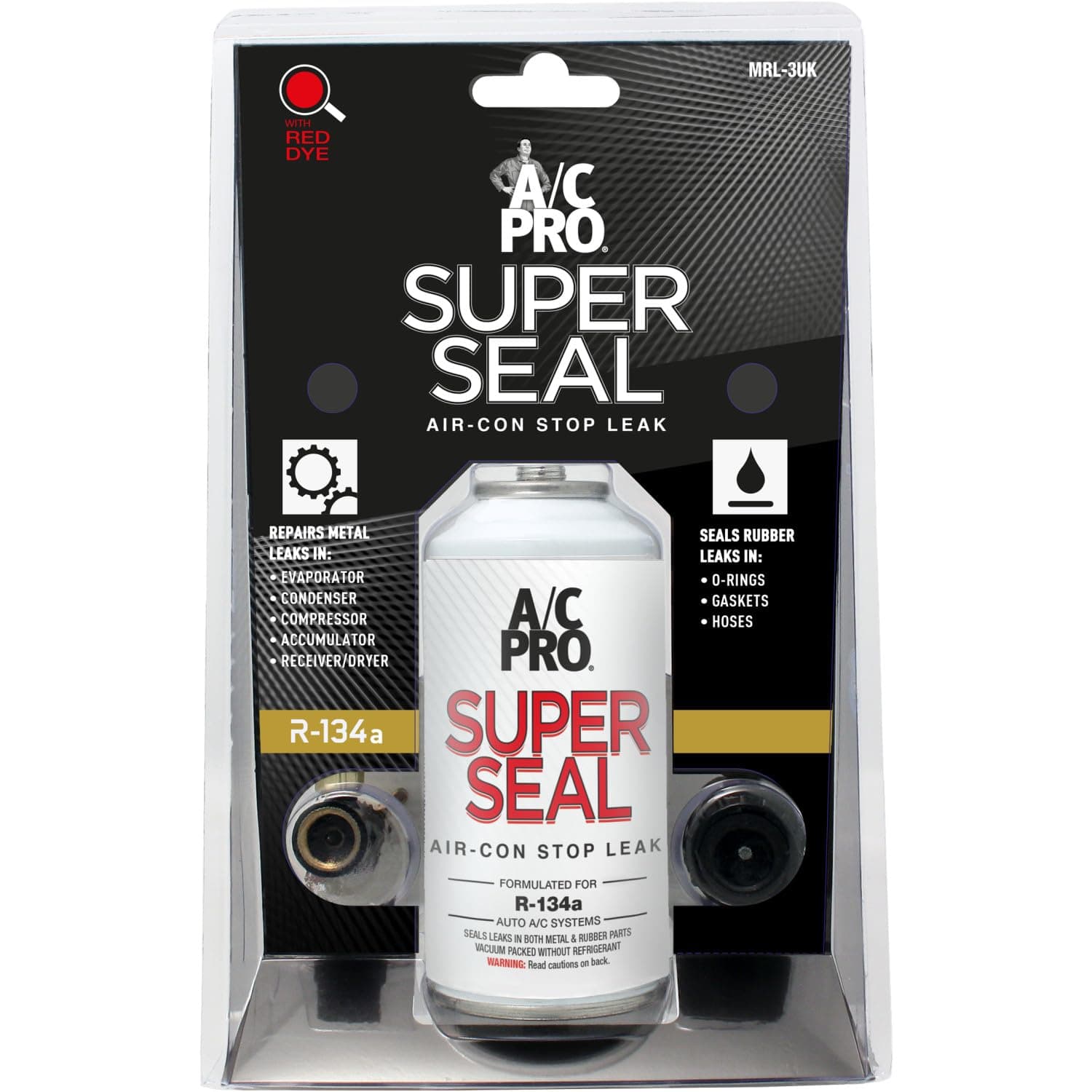 InterDynamics Certified A/C Pro Super Seal Car Air Conditioner Refrigerant Stop Leak Kit, Repairs Metal Leaks and Seals Rubber Leaks in O Rings and Hoses, Includes Reusable Dispensing Hose, 3 Oz, InterDynamics