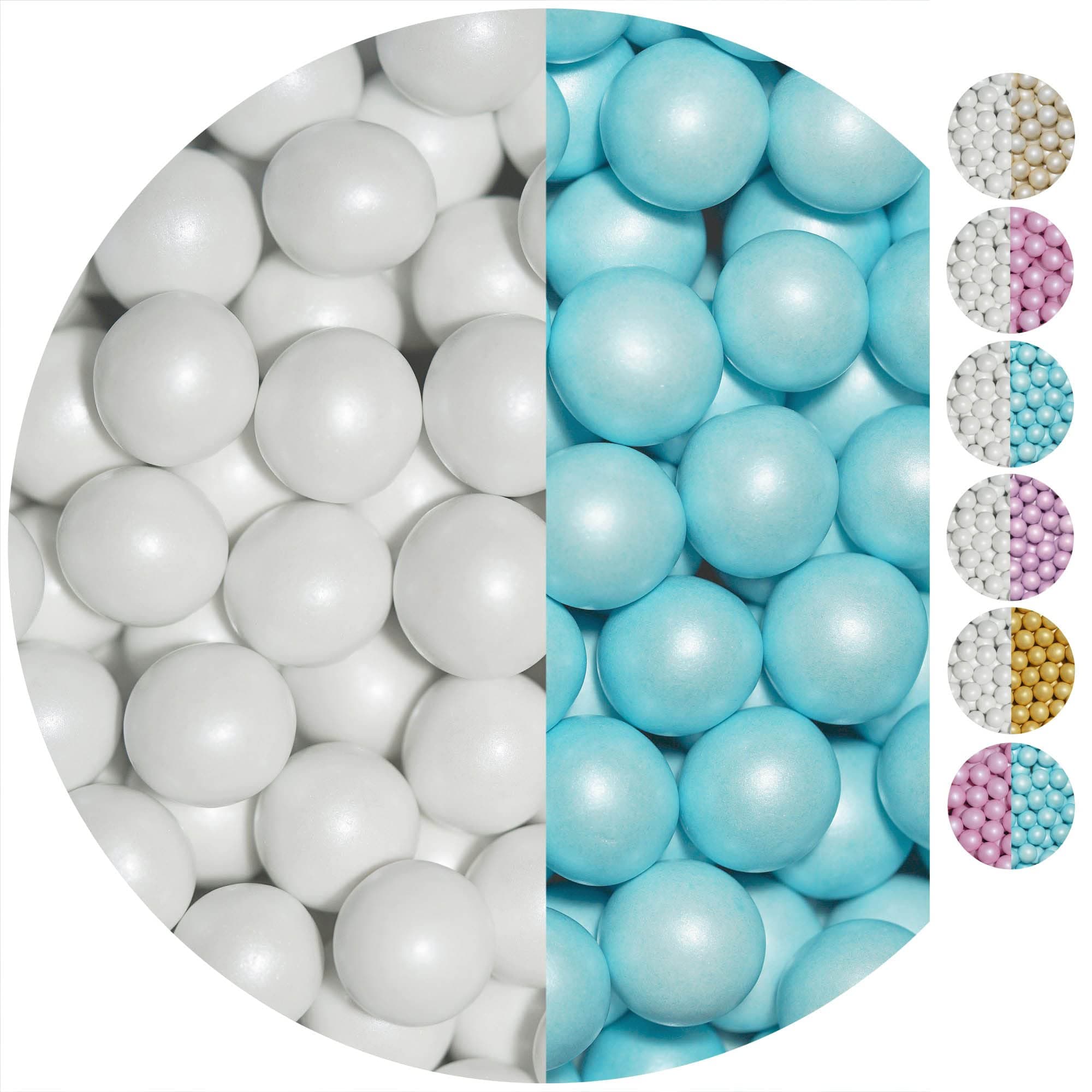 EinsSein 0,7kg Sugared Crispy Chocolate Pearls Mix Large White-Light Blue Pearl Heart Chocolates Sweets dragées Dragees Wedding mini Favours Guests Shapes Chocolate Table Hearts Party Baptism Sweet