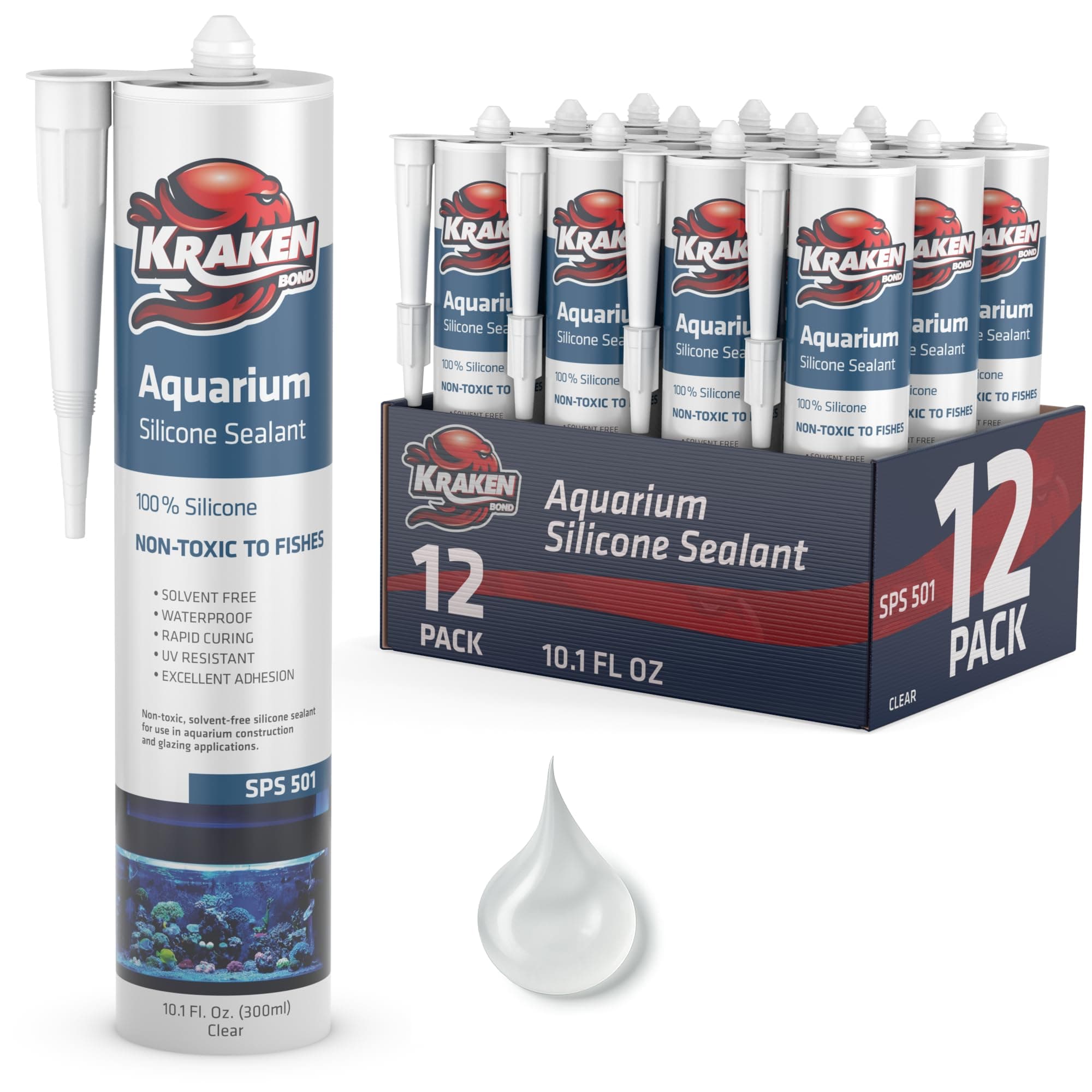 Aquarium Silicone Sealant Clear - (12x10.1 fl. oz.) 100% Waterproof Aquarium Safe Silicone, Non-Toxic Fish Tank Safe Sealant, Fast Curing and Strong Adhesion, 12 Pack