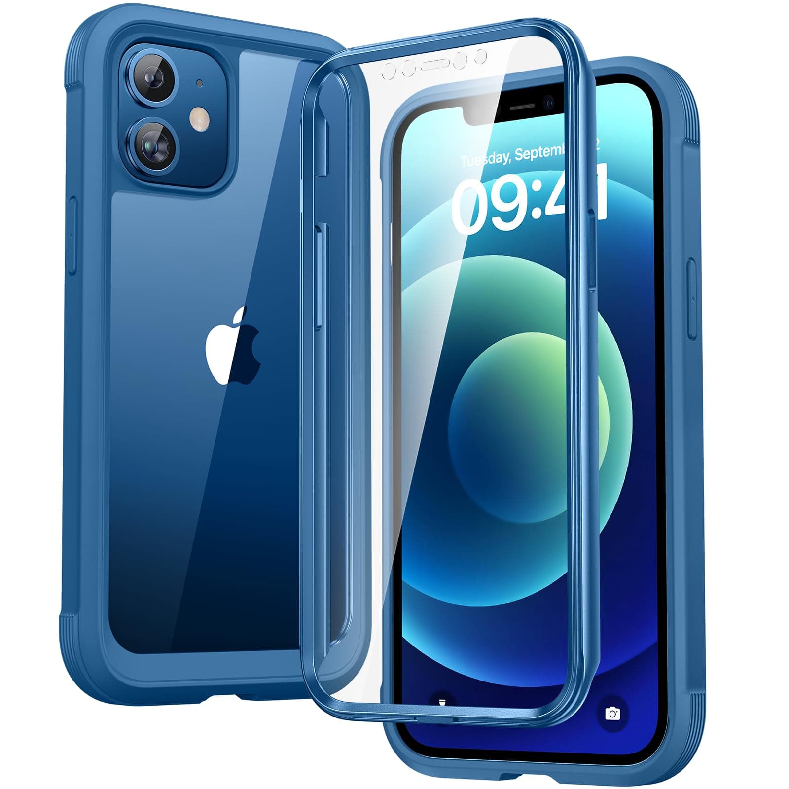 Diaclara Designed for iPhone 12/12 Pro Case, Full Body Rugged with Built-in Touch Sensitive Anti-Scratch Screen Protector, Soft TPU Bumper Case for iPhone 12/12 Pro 6.1" (Blue)