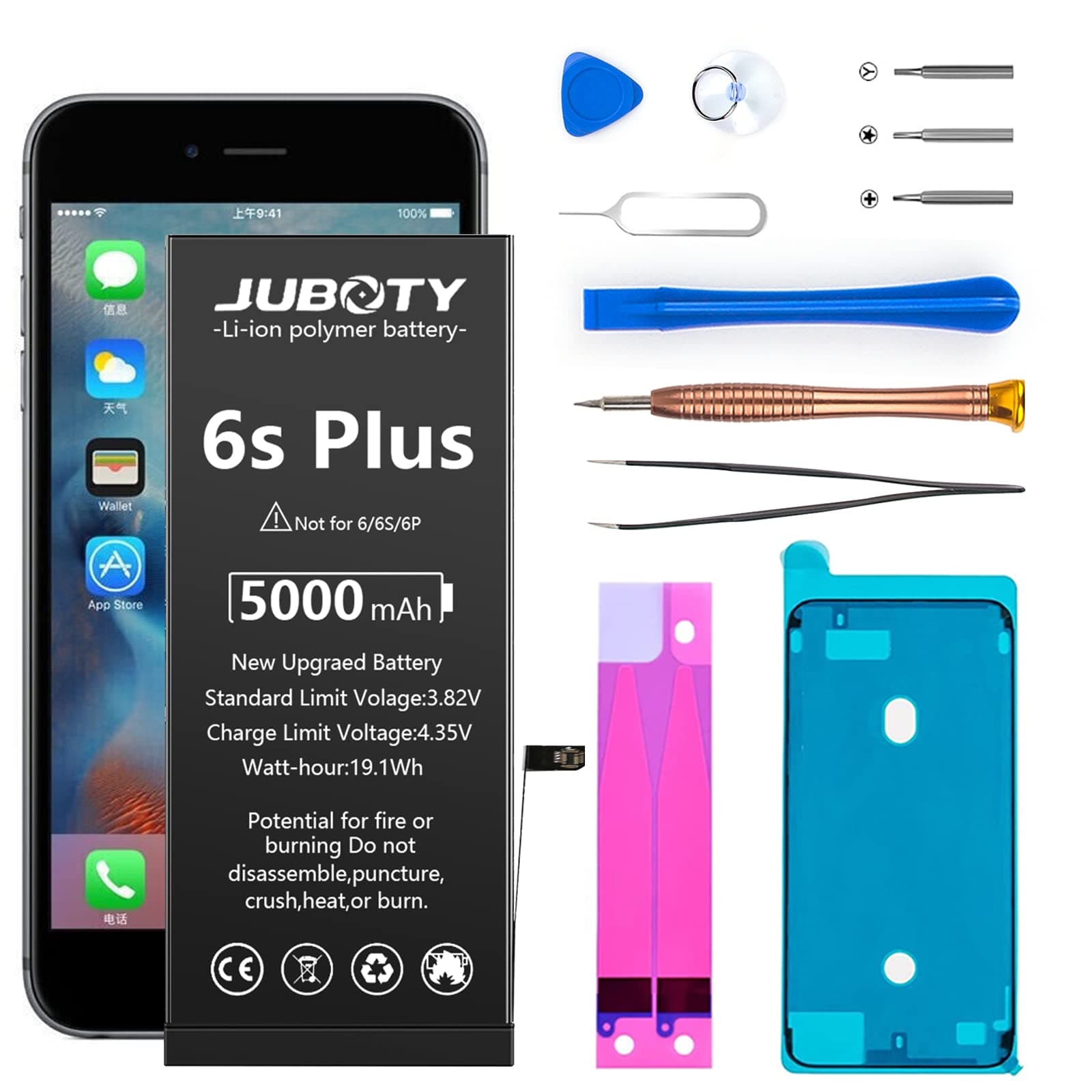 5000mAh Battery for iPhone 6s Plus, Li-Polymer Internal New Upgraded 0 Cycles High Capacity Battery Replacement for iPhone 6s Plus Model A1634 A1687 A1699 with Professional Repair Tool Kit