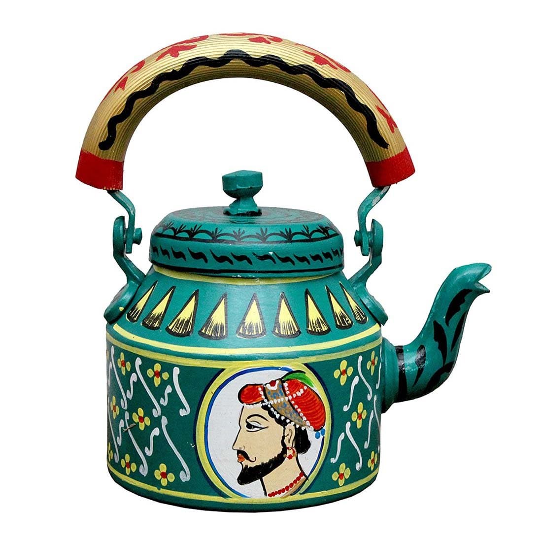 Beautiful Hand-Painted Multicolor Tea Kettle Pot (Green)