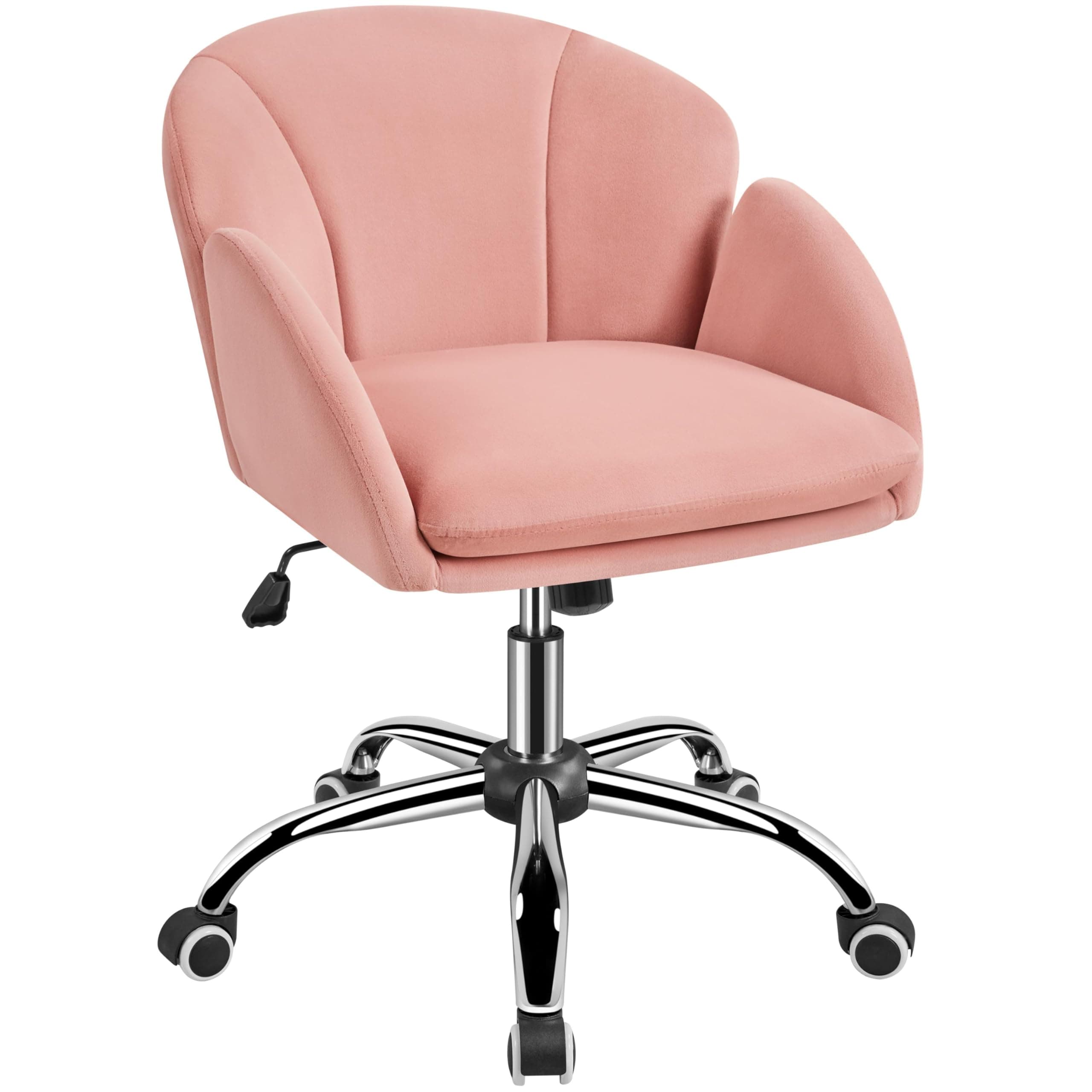 Yaheetech Pink Office Computer Desk Chair Makeup Vanity Dressing Table Chair Modern Swivel Rolling Armchair for Living Room, Bedroom, Makeup Room Women