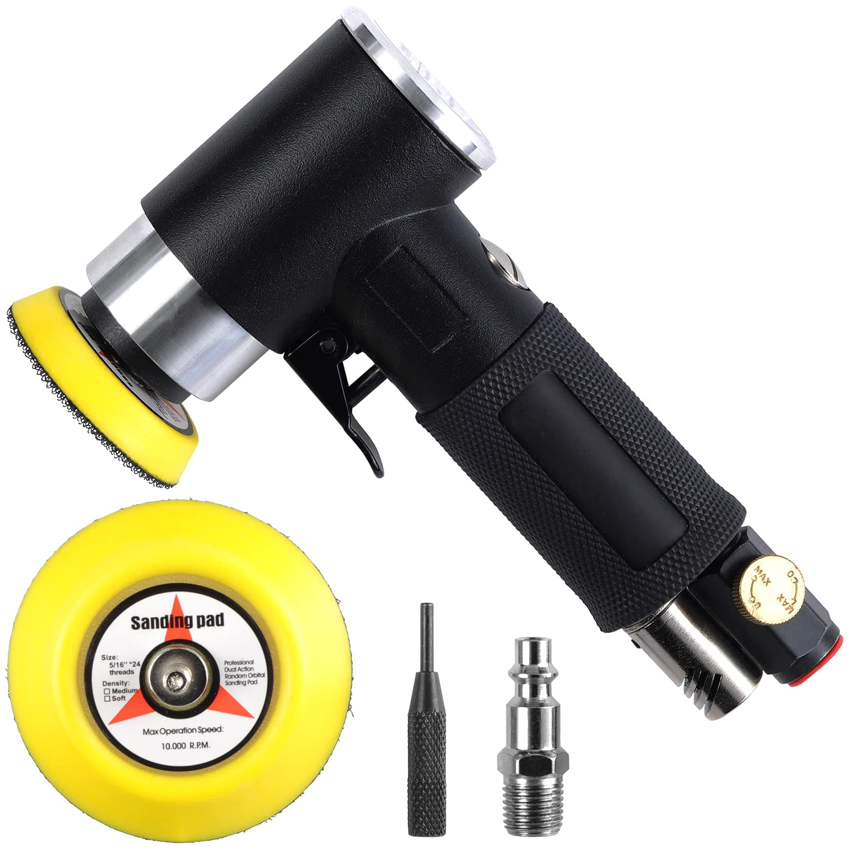 2" & 3" Dual Action Mini Air Sander, Random Orbital Pneumatic Polisher Kit with Pads & Accessories, High Speed Air Angle Sander for Auto Body, Wood, Metal, and Furniture Polishing
