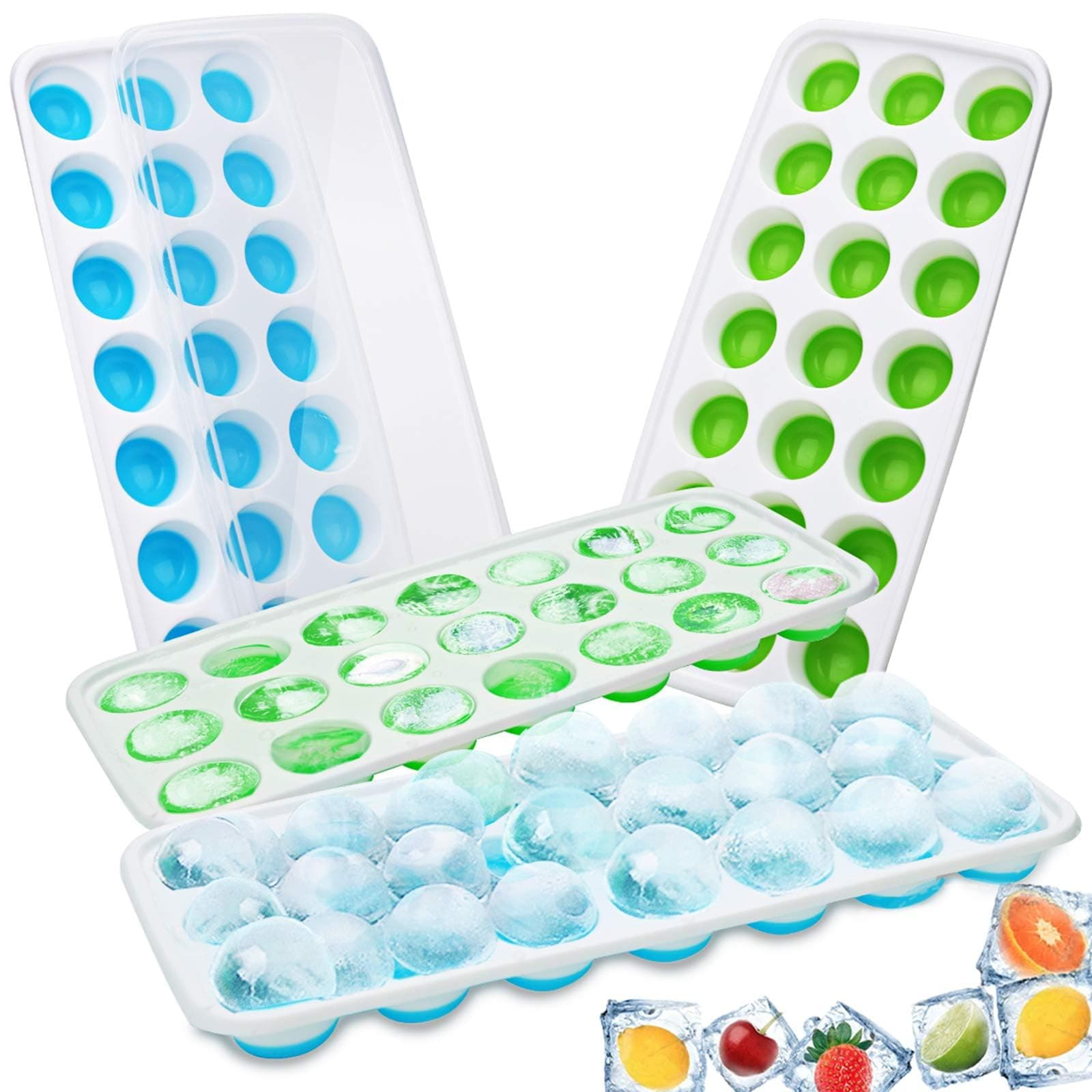 CAVN Ice Cube Tray, 4 Packs 84 ice Cube molds LFGB Certified & BPA Free Silicone Ice Cube Trays with Non-Spill lids, for Baby Food, Water, Chocolate, Whiskey, Cocktail, and Drink