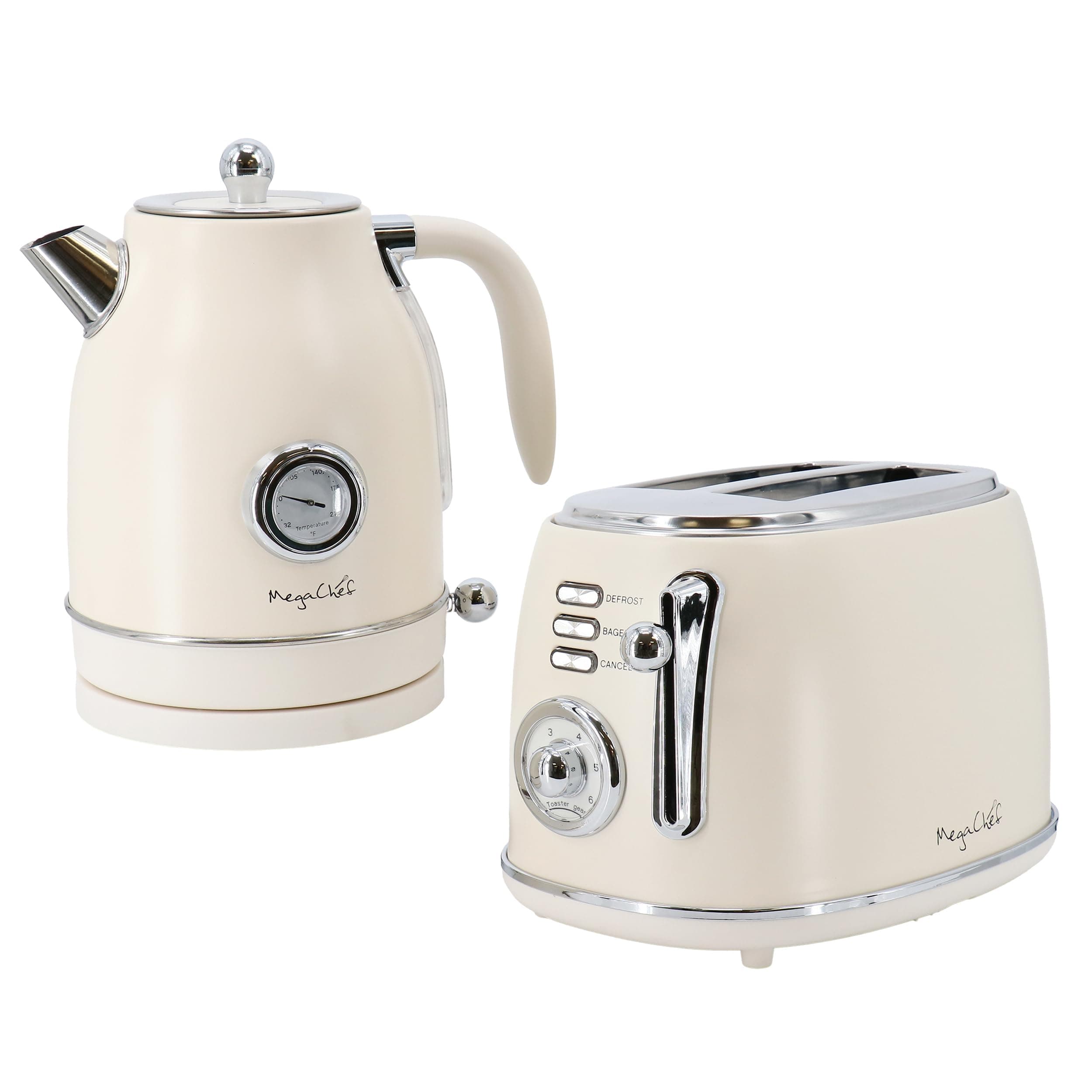 MegaChef 1.7 Quart Electric Tea Kettle and 2 Slice Toaster Combo in Matte Cream (Cream)