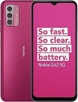 Nokia G42 5G 6.56” HD+ Smartphone Featuring Triple rear 50MP AI camera, 6GB/128GB Storage, 3-day battery life, Android 13, OZO 3D audio capture, QuickFix repairability and Dual SIM - Pink
