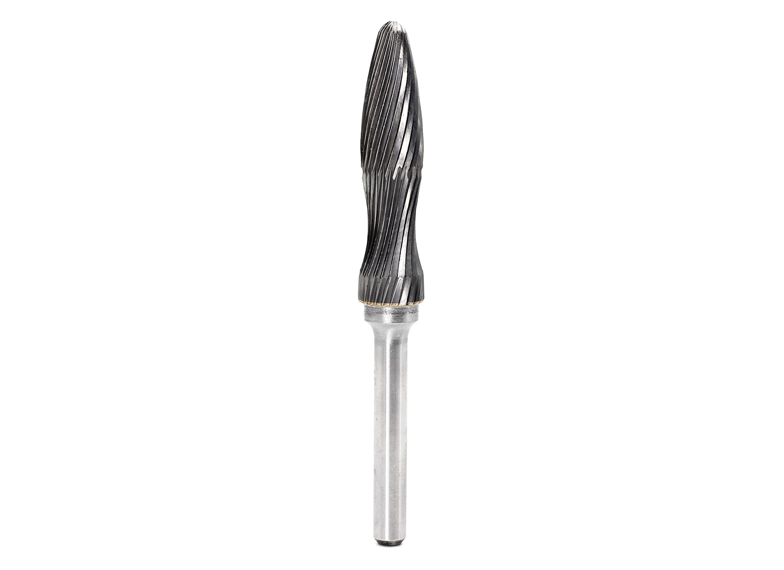 YUFUTOL Solid Carbide Radius Burr Special Tree Shape Carbide Cutter Burrs File with Single Cut Groove for Rotary Drill Die Grinder, Designed for Multiple Applications with 1/2"Cut 1/4" Shank,1pcs