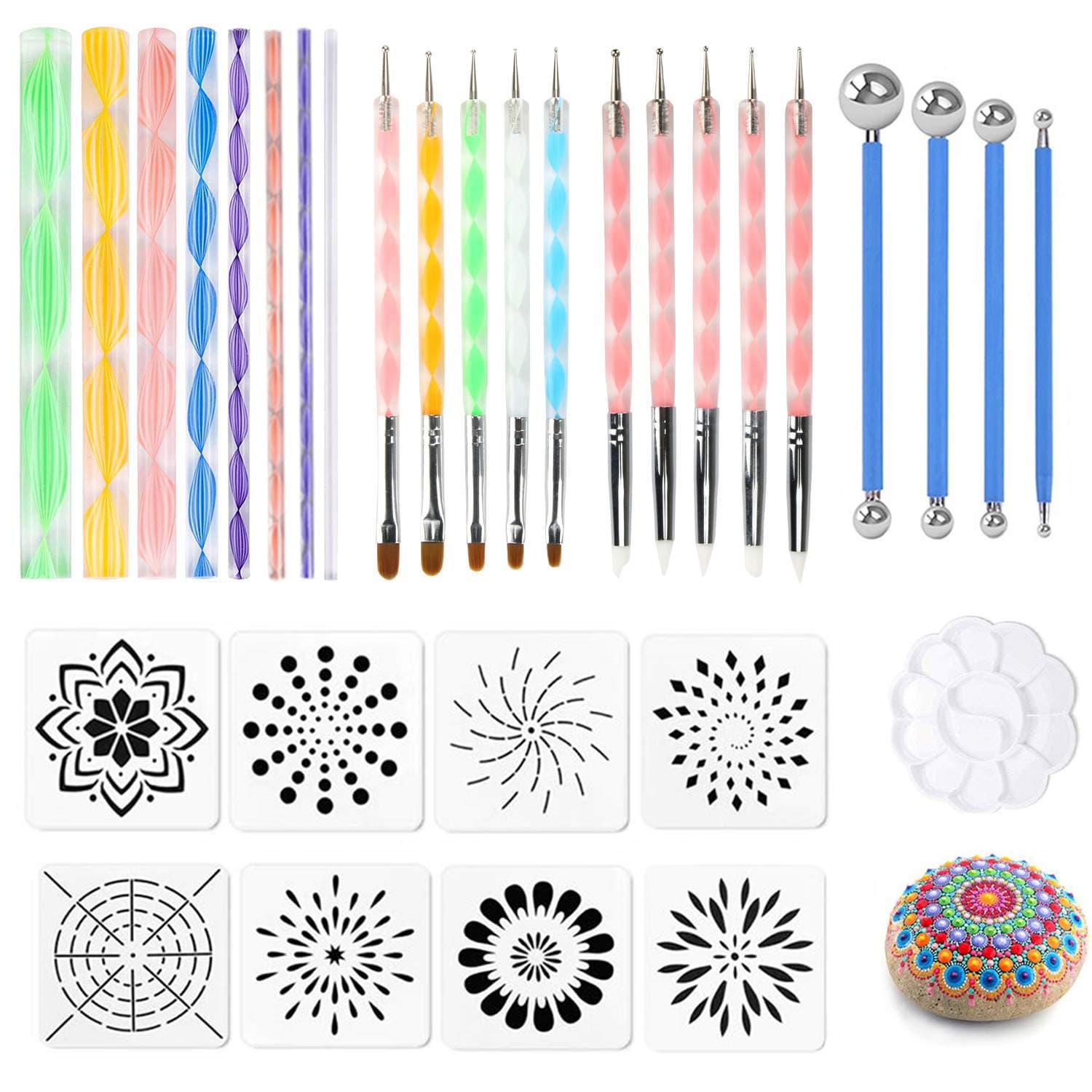 32PCS Mandala Dotting Tools Set, Ofilon Mandala Painting Dotting Stencils Kit, Pen Ball Stylus Dotting Art Tools for Painting Rocks, Clay Pottery Craft, Coloring, Drawing, Nail Art Painting