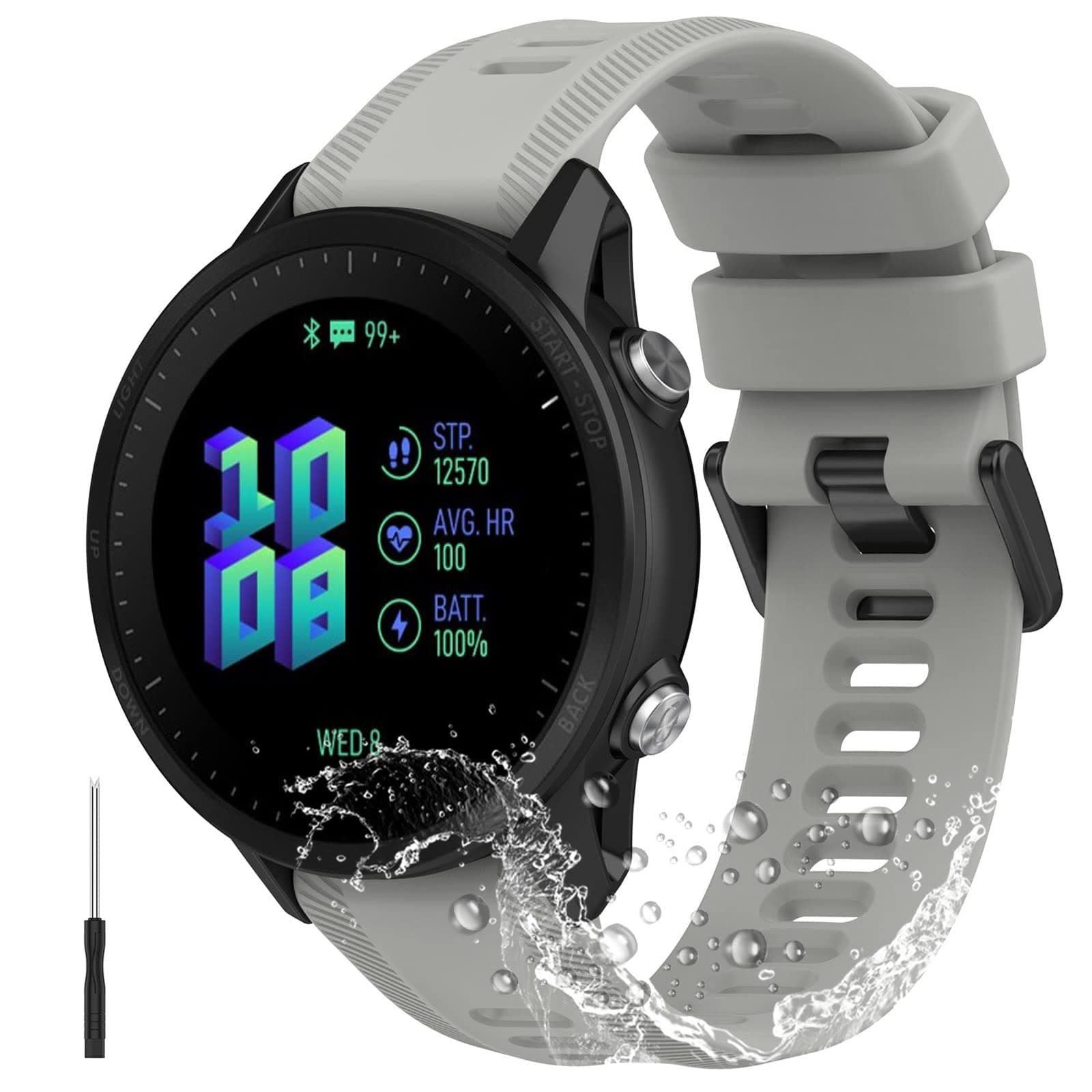 Miimall Compatible with Garmin Forerunner 965 Strap, Soft Silicone Watch Band for Forerunner 965 Breathable Ultra-Light Waterproof Adjustable Replacement Strap for Garmin Forerunner 955-Grey