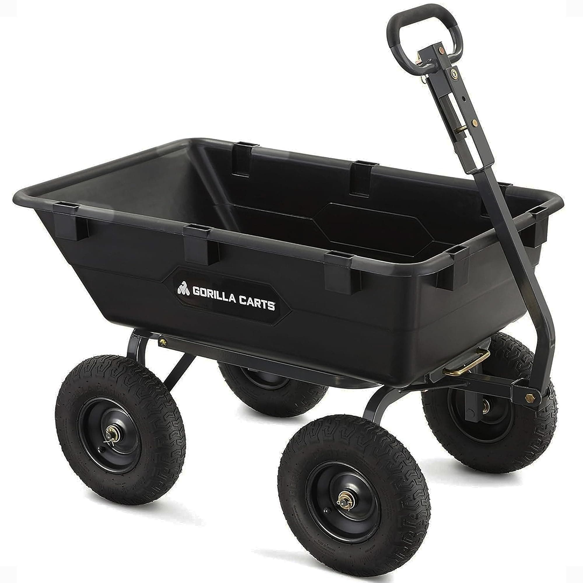 Gorilla Carts Heavy-Duty Poly Yard Dump Cart, 6 Cu Ft Tub, 1200 lb Haul Capacity, Black – Towable Utility Wagon with Quick-Release Dumping & Pneumatic Tires for Landscaping and Gardening