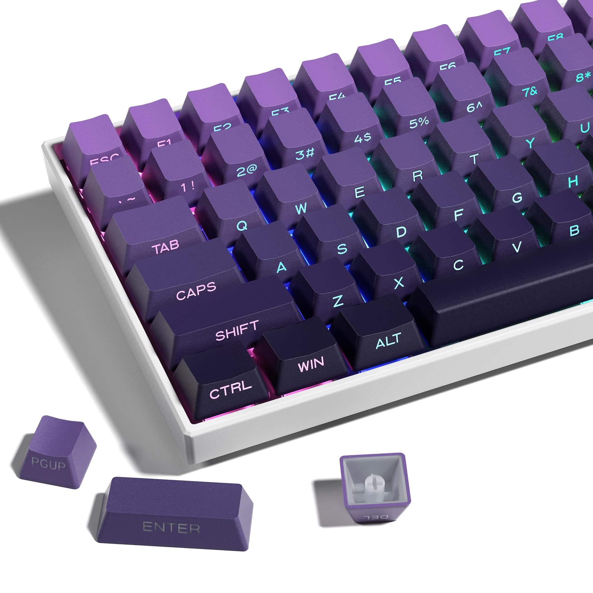 XVX Side Print Shine Through PBT Double Shot Keycap Set - 136 Keys Gradient Purple, OEM Profile for Cherry Gateron MX Switches Keyboard