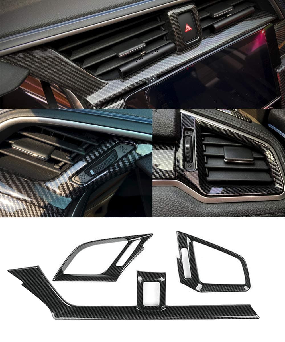 GZXinWei Carbon Fiber Grain ABS Car Interior Front Side and Console Air Outlet Vent Frame Trim Sticker for Honda 10th Gen Civic 2016 2017 2018 2019 2020 2021