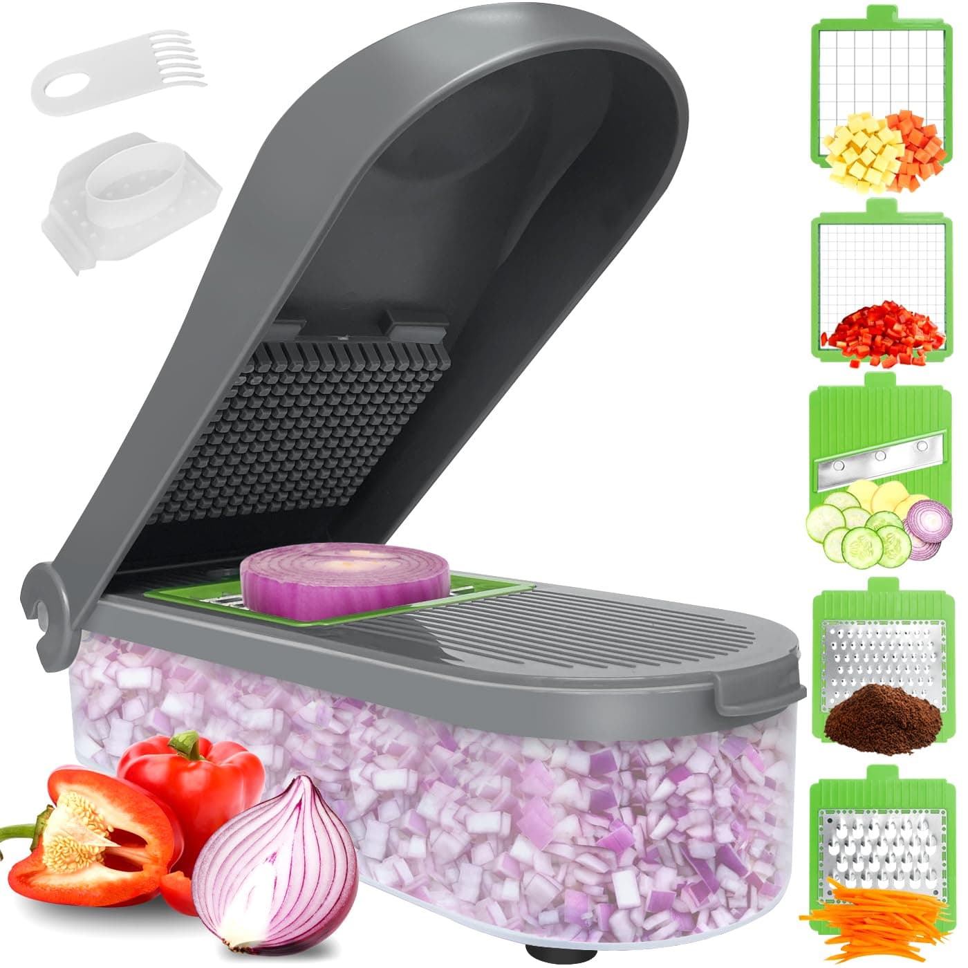 LHS Manual Food Processor Large Vegetable Chopper, 1003ML Pull String Chopper Garlic Mincer Onion Cutter for Veggies,Salad,Fruits, Nuts, BPA Free, WHITE