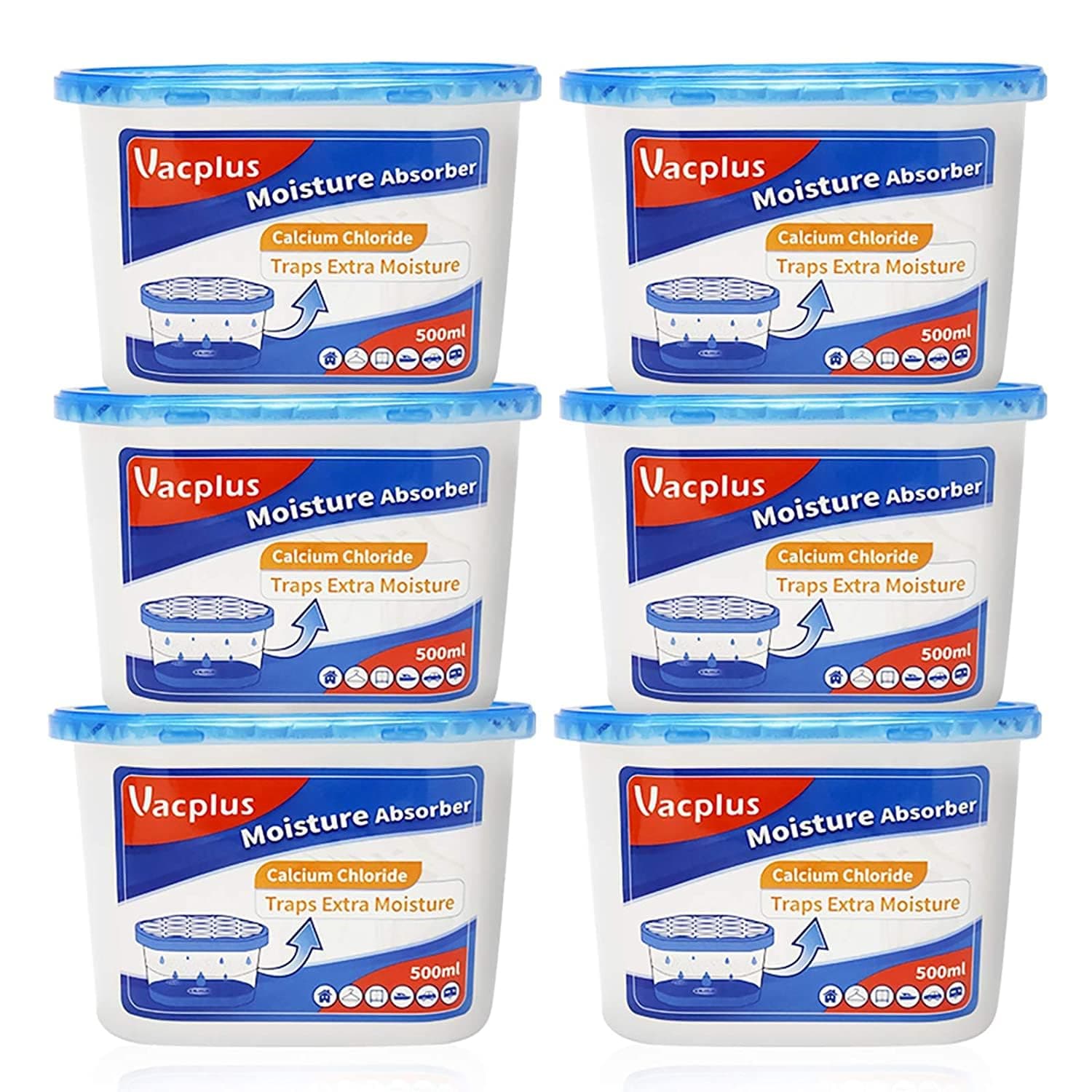 Vacplus Moisture Absorbers 6 Pack, Portable Humidity Absorber Boxes for Your Bathroom, Closet & Car, Dehumidifier with Fragrance Free, 10.5 Oz