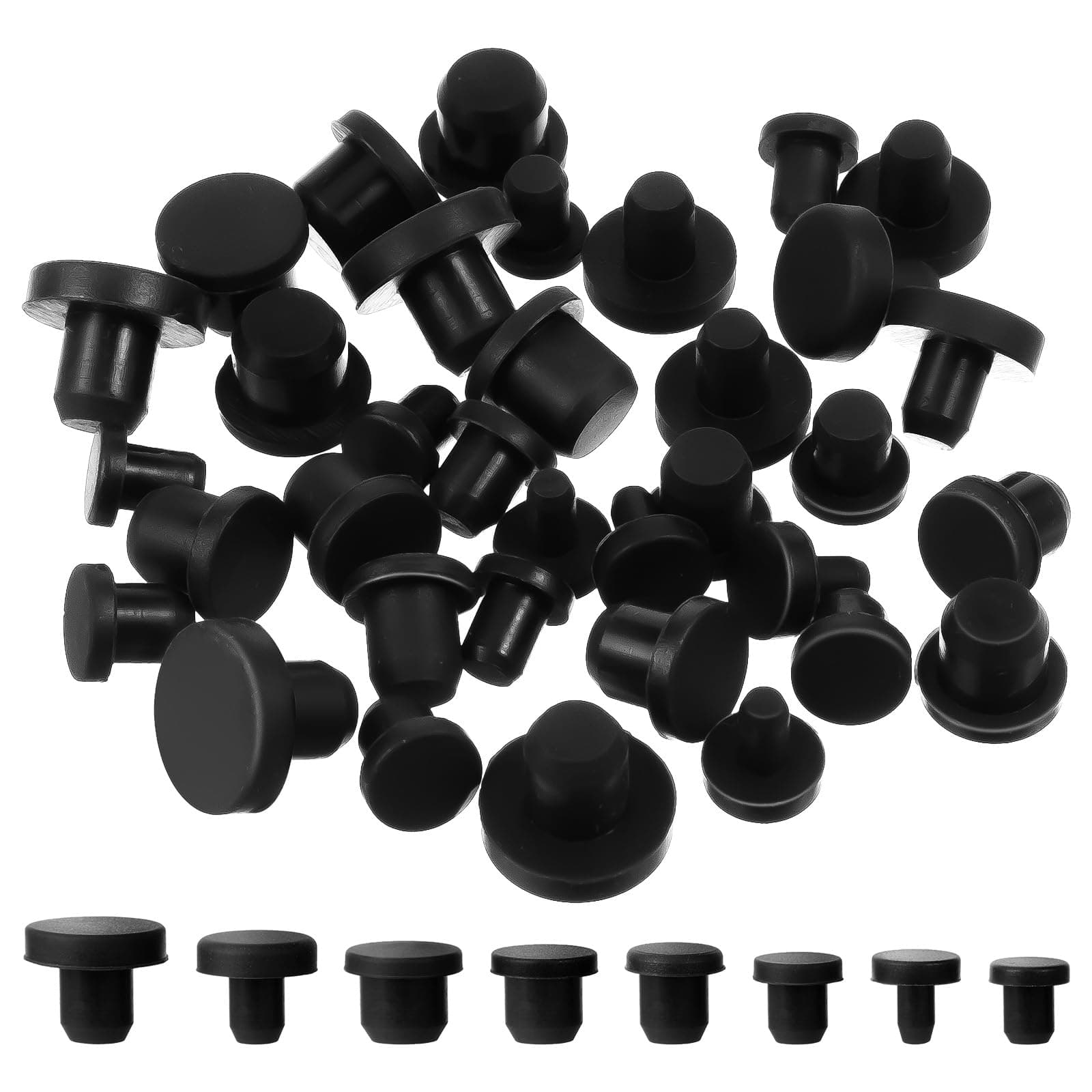 80 Pcs Silicone Rubber Hole Plug, 8 Sizes Plastic Hole Plugs Silicone Plug Cap Set, Black High Temp T-Type Hole Plug for Powder Coating Waterproof Sealing Plugs Pipe Holes Test Tube Plugs