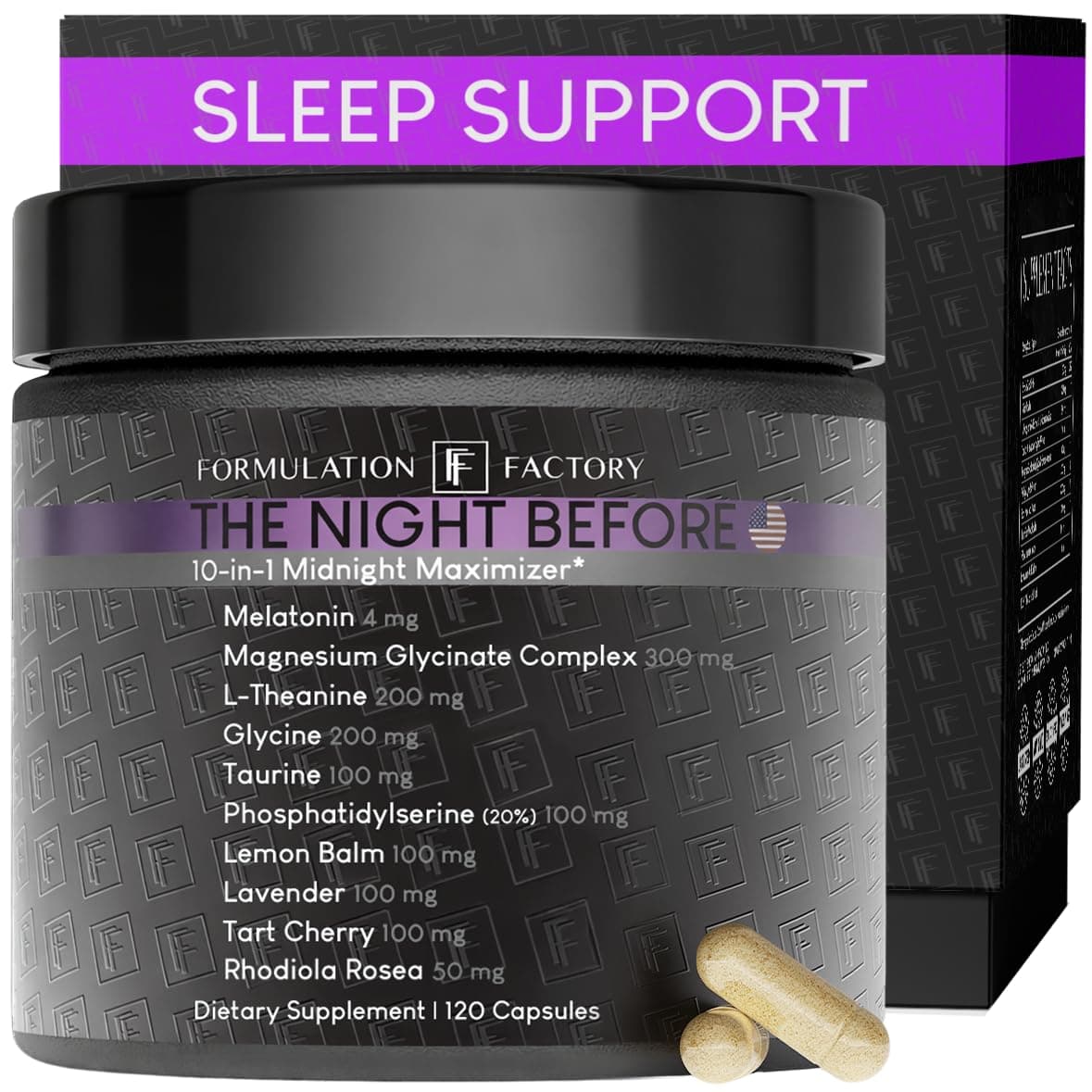 - The Night Before 10-in-1 Sleep Support | Melatonin 4mg, Magnesium Glycinate 300mg, L-Theanine, Glycine & More | Supports Relaxation, Calm & Recovery (120 Capsules 2 Month Supply)