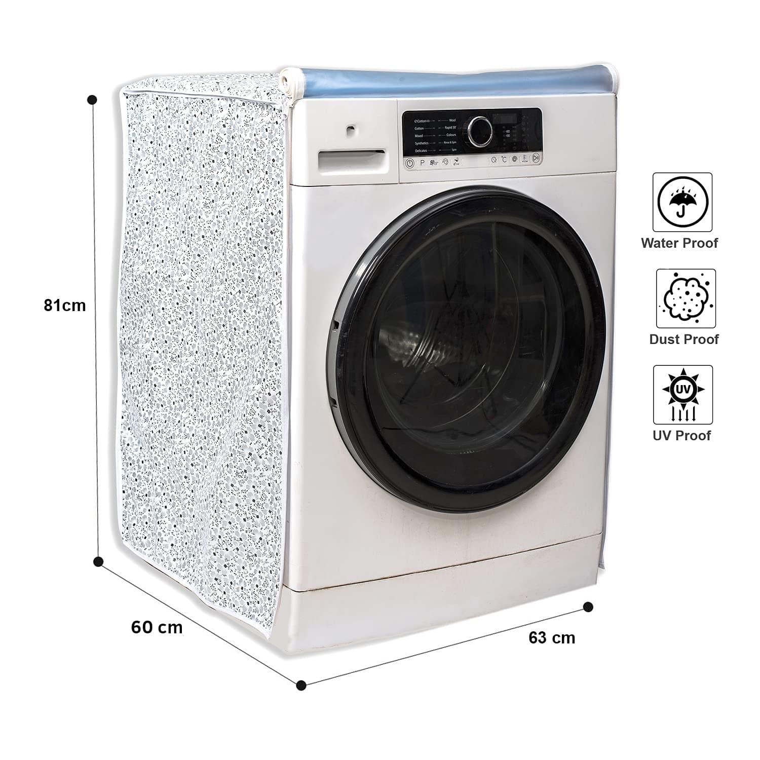 Classic® Front Load Washing Machine Cover Suitable for LG 7 Kg & 7.5 Kg (60cmsX63cmsX81cms, White & Grey)