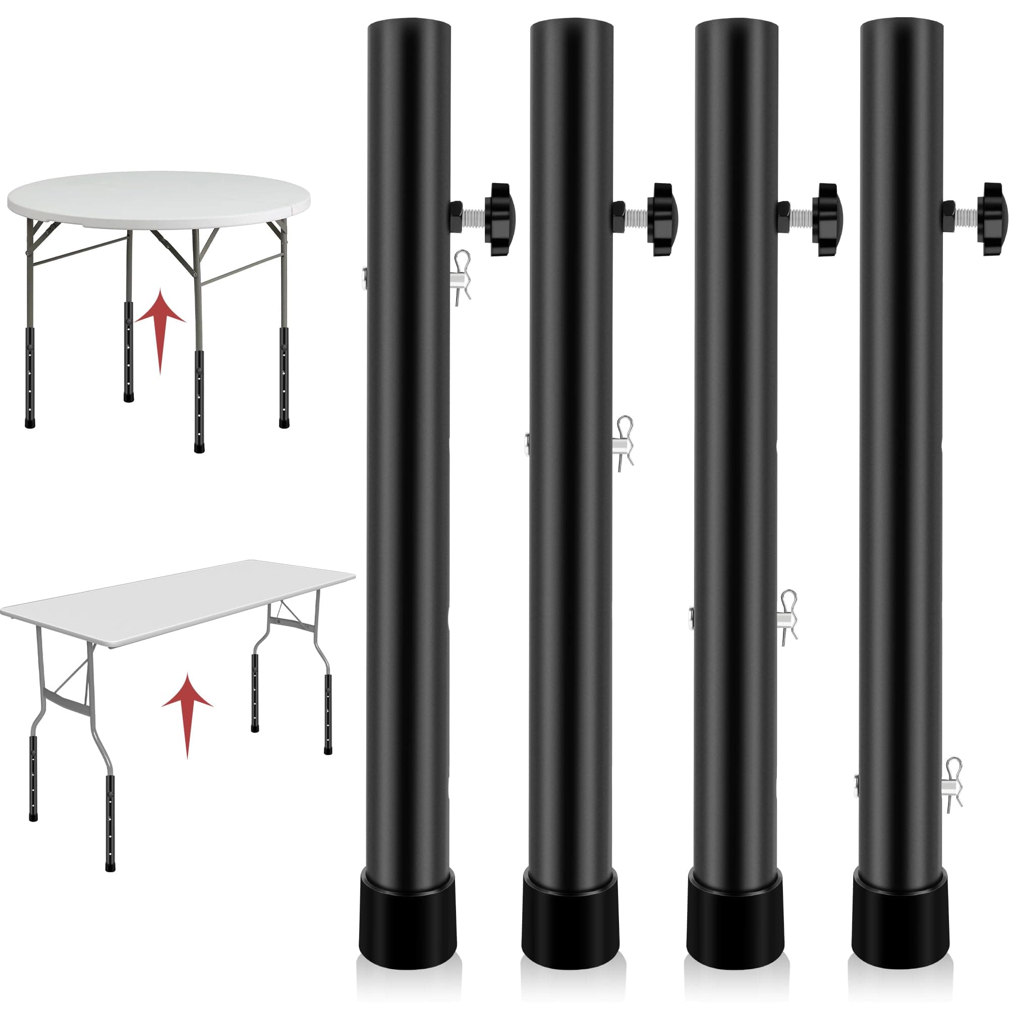 Table Leg Extenders for Folding Tables, Folding Table Legs Extensions for Straight and Bent Legs, Heavy Duty Steel 4 Levels Adjustable Folding Table Leg Risers, Raise Table Height